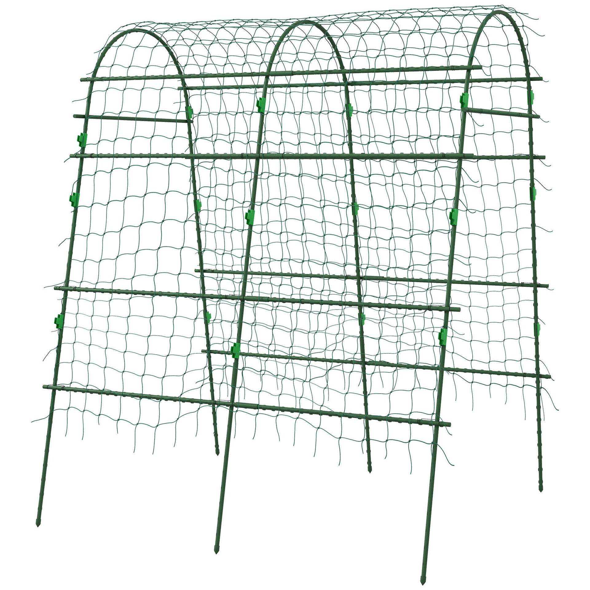 Outsunny Metal Garden Trellis, Arch Trellis for Climbing Plants Outdoor, A-Frame, with Climbing Net, 57" x 66" x 81", Green