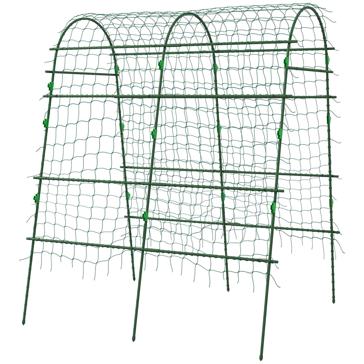 Outsunny Metal Garden Trellis, Arch Trellis for Climbing Plants Outdoor, A-Frame, with Climbing Net, 57" x 66" x 81", Green