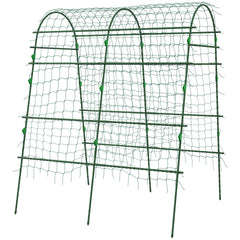 Outsunny Metal Garden Trellis, Arch Trellis for Climbing Plants Outdoor, A-Frame, with Climbing Net, 57" x 66" x 81", Green