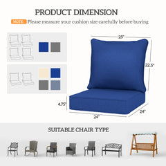 Outsunny Patio Chair Cushions Set of 4 with Seat & Backrest, Fade Resistant Seat Replacement Cushion Set, Navy Blue