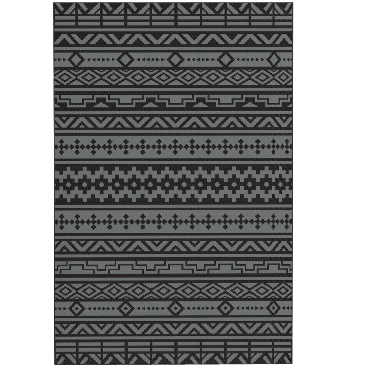 Outsunny Reversible Outdoor Rug, Waterproof Plastic Straw with Carry Bag, 6' x 9', Black & Gray Geometric Wall
