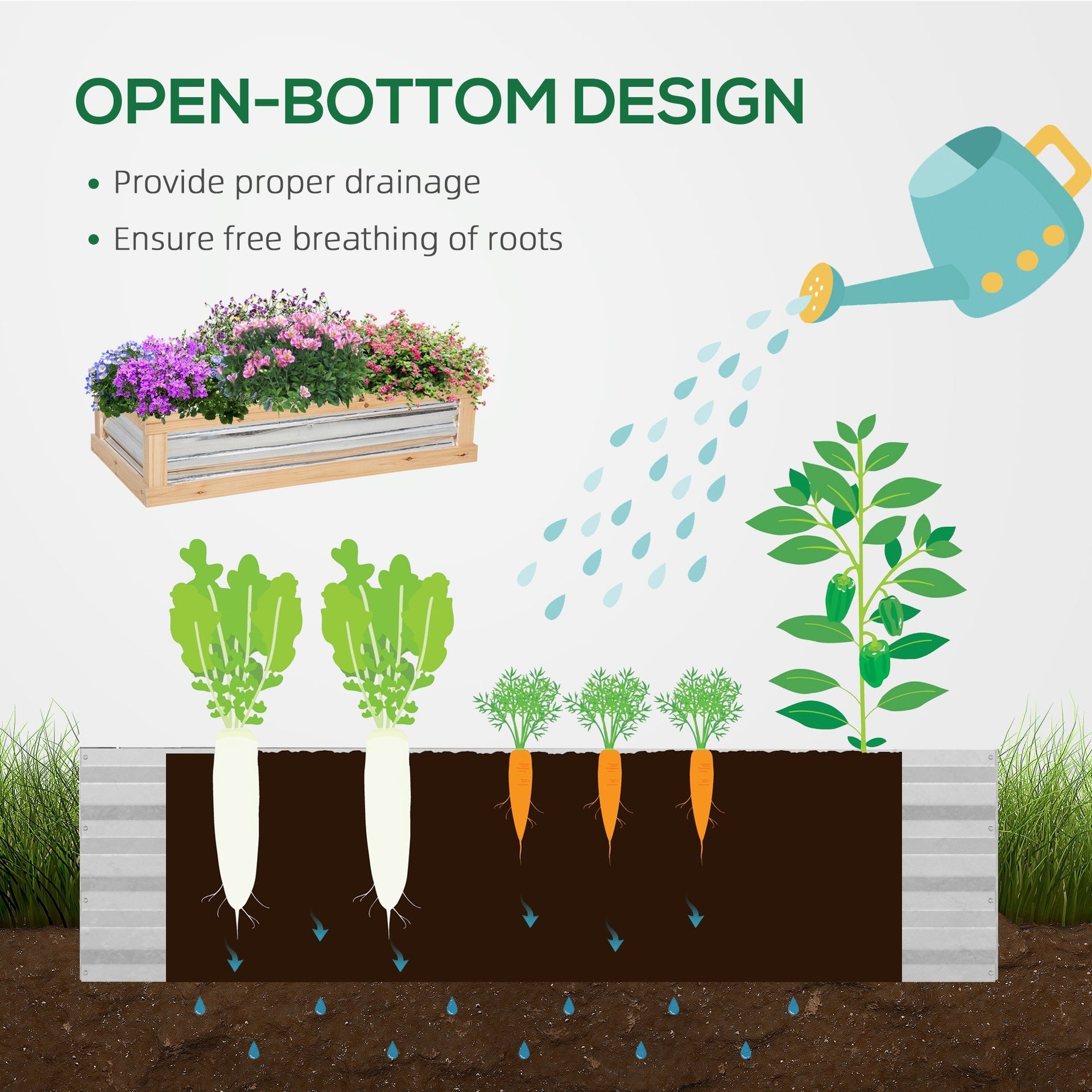 Outsunny 48" x 24" x 32.25" Elevated Planting Beds Garden Wooden Cold Frame Greenhouse Flower Planter Protection Wood