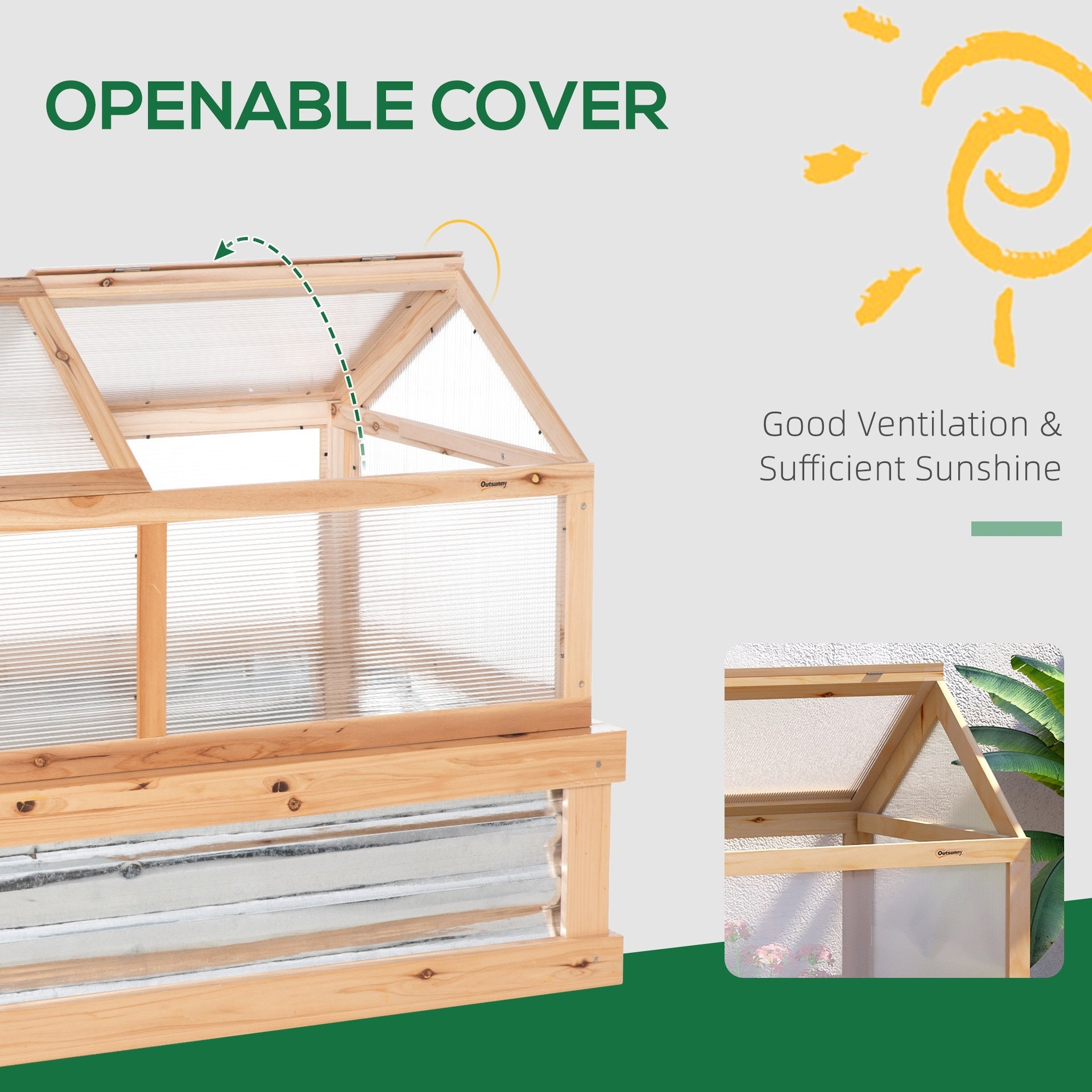 Outsunny 48" x 24" x 32.25" Elevated Planting Beds Garden Wooden Cold Frame Greenhouse Flower Planter Protection Wood