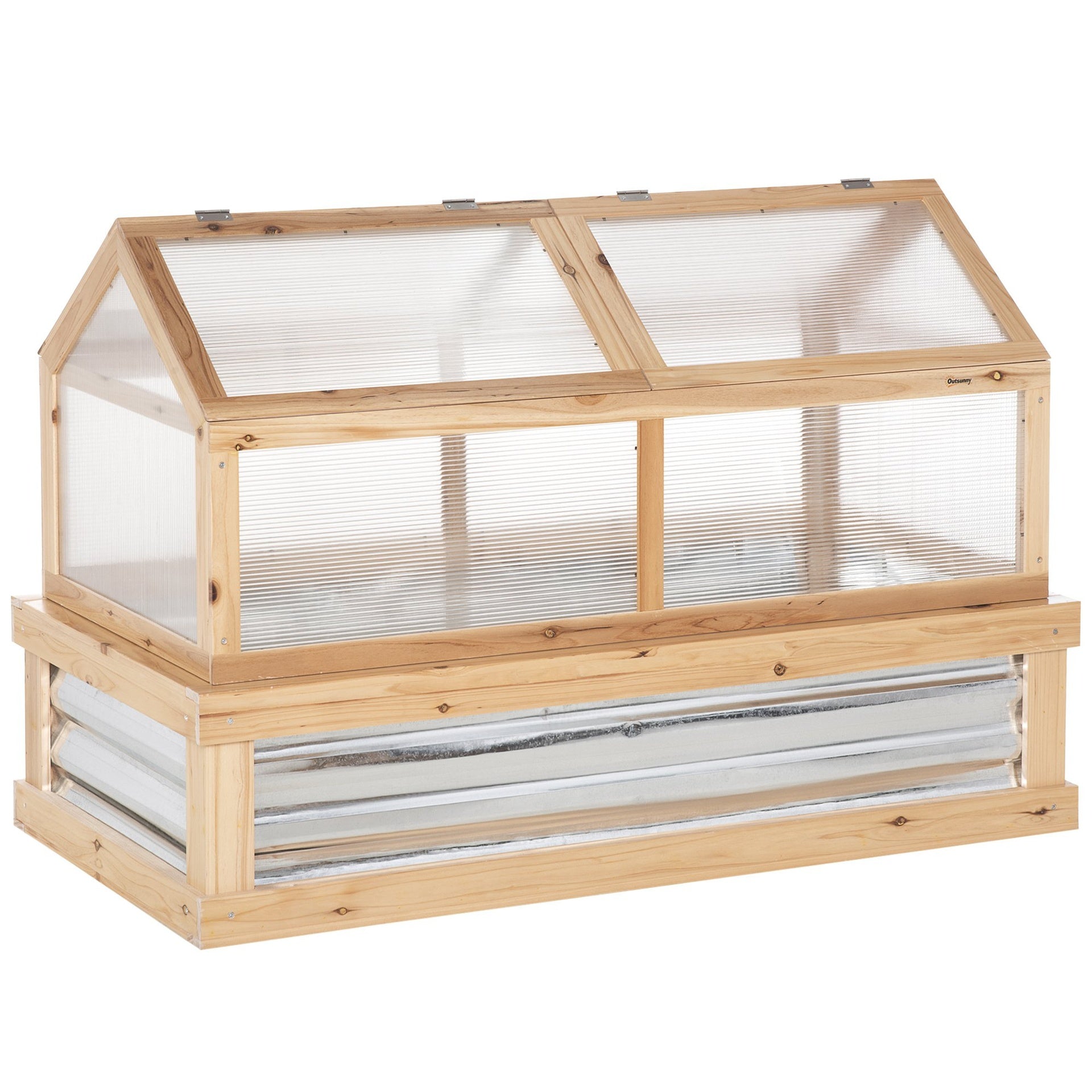 Outsunny 48" x 24" x 32.25" Elevated Planting Beds Garden Wooden Cold Frame Greenhouse Flower Planter Protection Wood