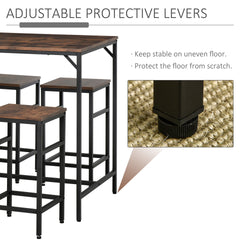 HOMCOM 5-Piece Industrial Dining Table Set, Bar Table & 4 Stools Set, Space Saving for Pub & Kitchen, Rustic Brown/Black