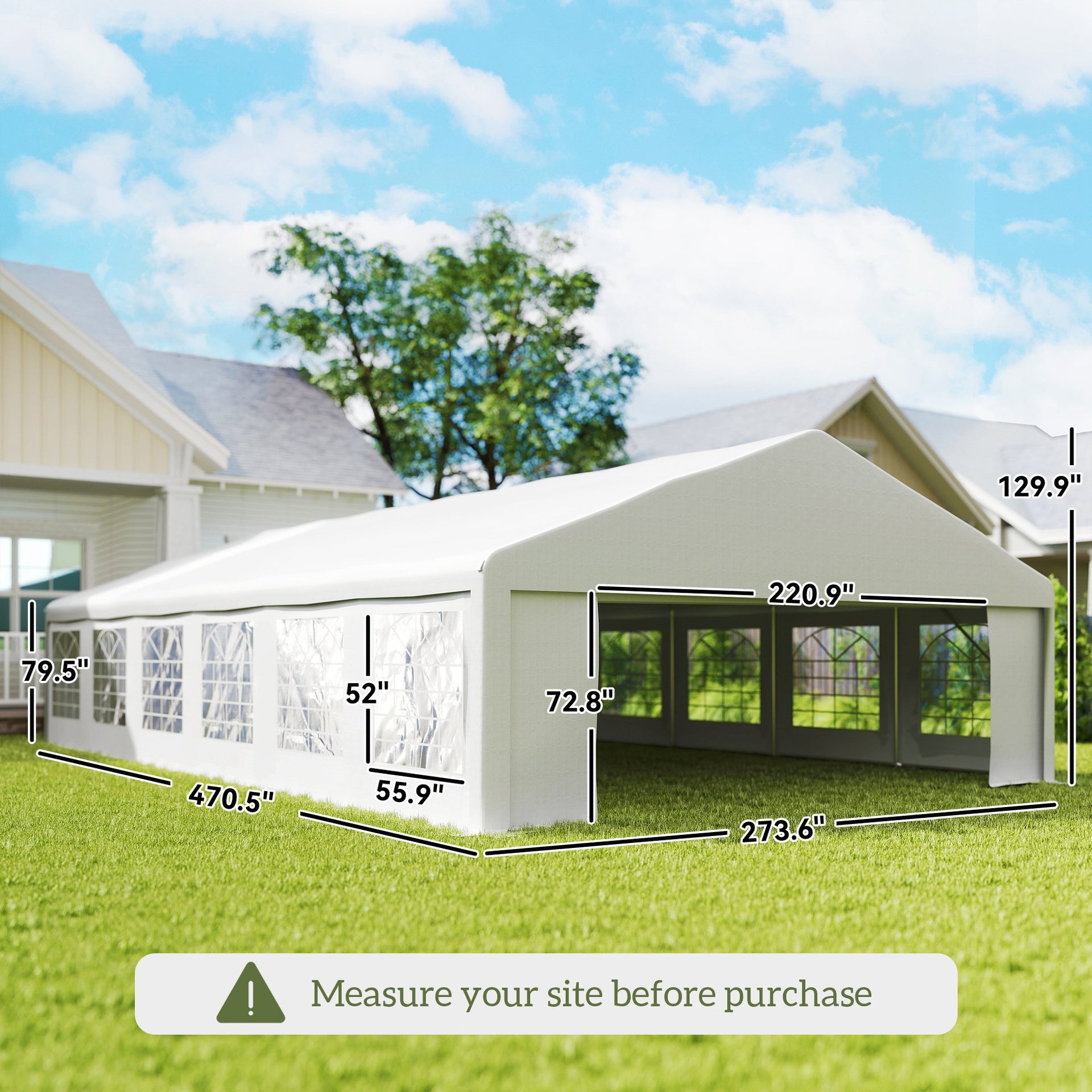 Outsunny 23' x 39' Large Outdoor Carport Canopy Party Tent with Removable Protective Sidewalls & Windows, White