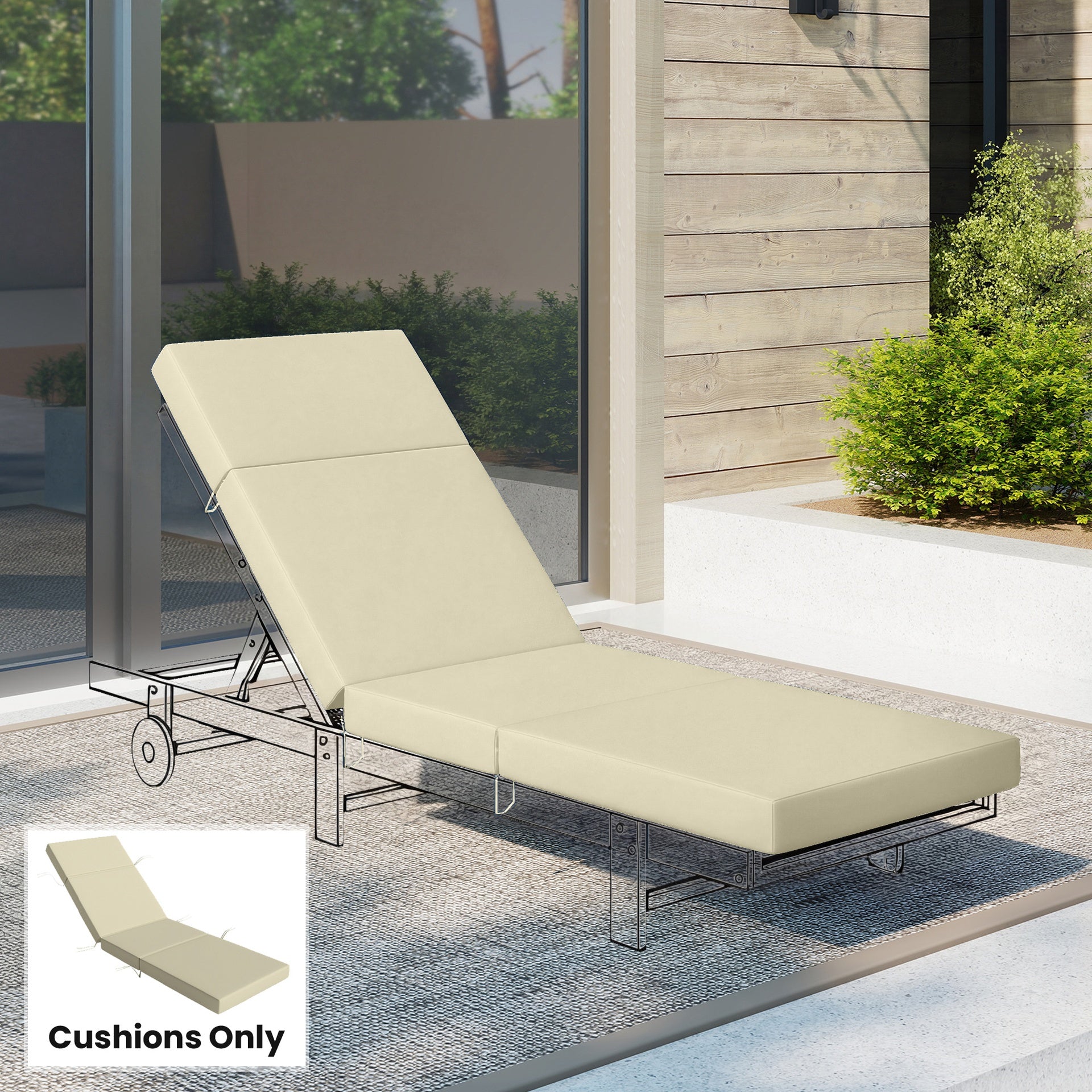 Outsunny Chaise Lounge Cushion, 4" Thick Outdoor Lounge Chair Cushions with Ties for Patio, 26" x 80", Cream White