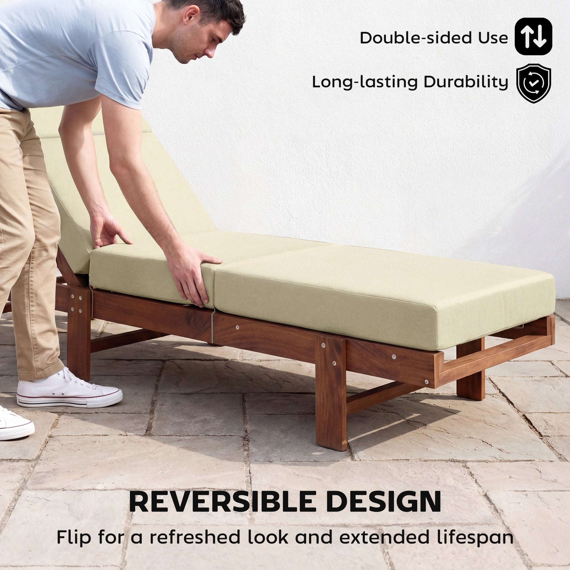 Outsunny Chaise Lounge Cushion, 4" Thick Outdoor Lounge Chair Cushions with Ties for Patio, 26" x 80", Cream White