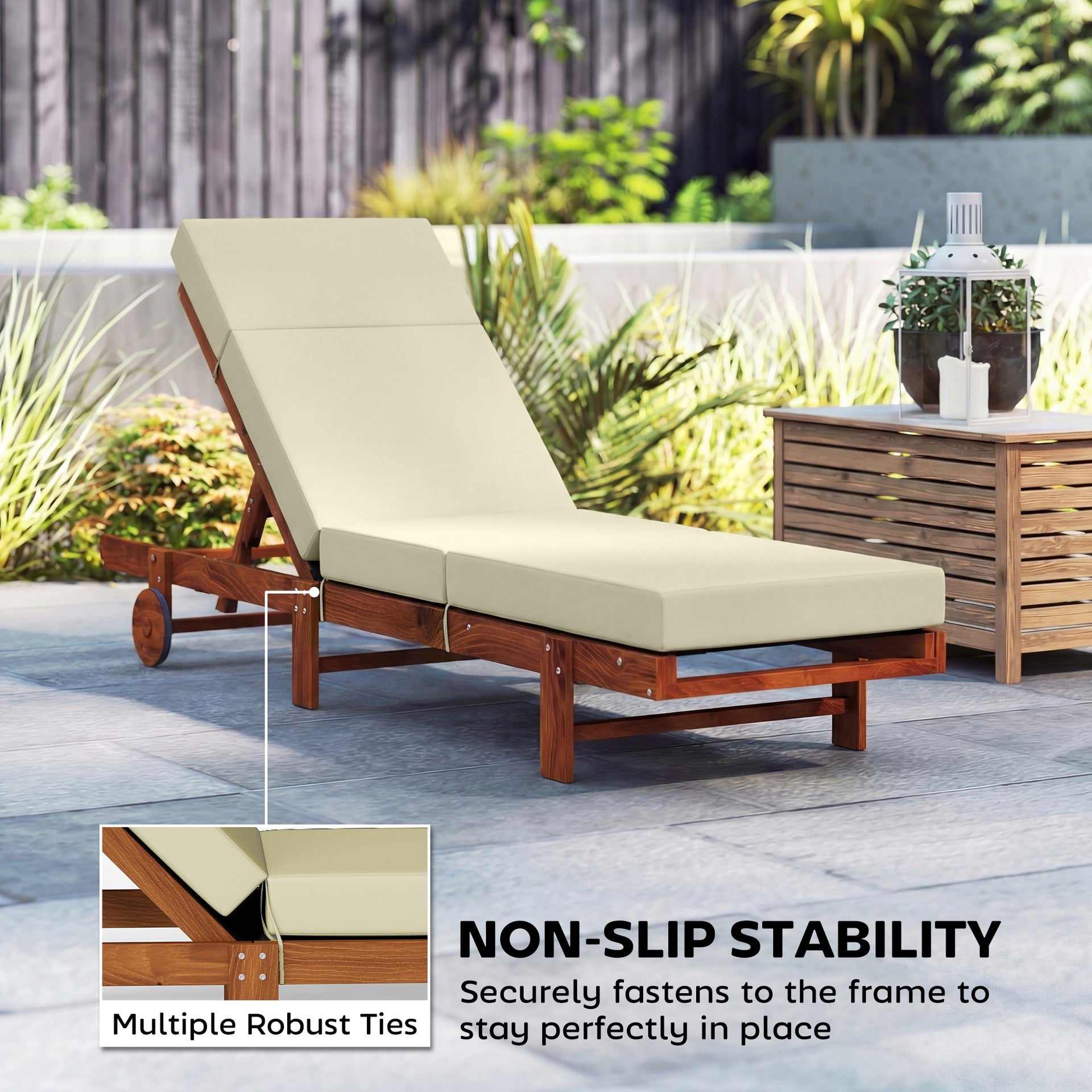 Outsunny Chaise Lounge Cushion, 4" Thick Outdoor Lounge Chair Cushions with Ties for Patio, 26" x 80", Cream White