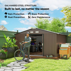 Outsunny Metal Large Shed with Double Locking Doors Sloped Roof for Garden Tool, Bike Storage, Brown