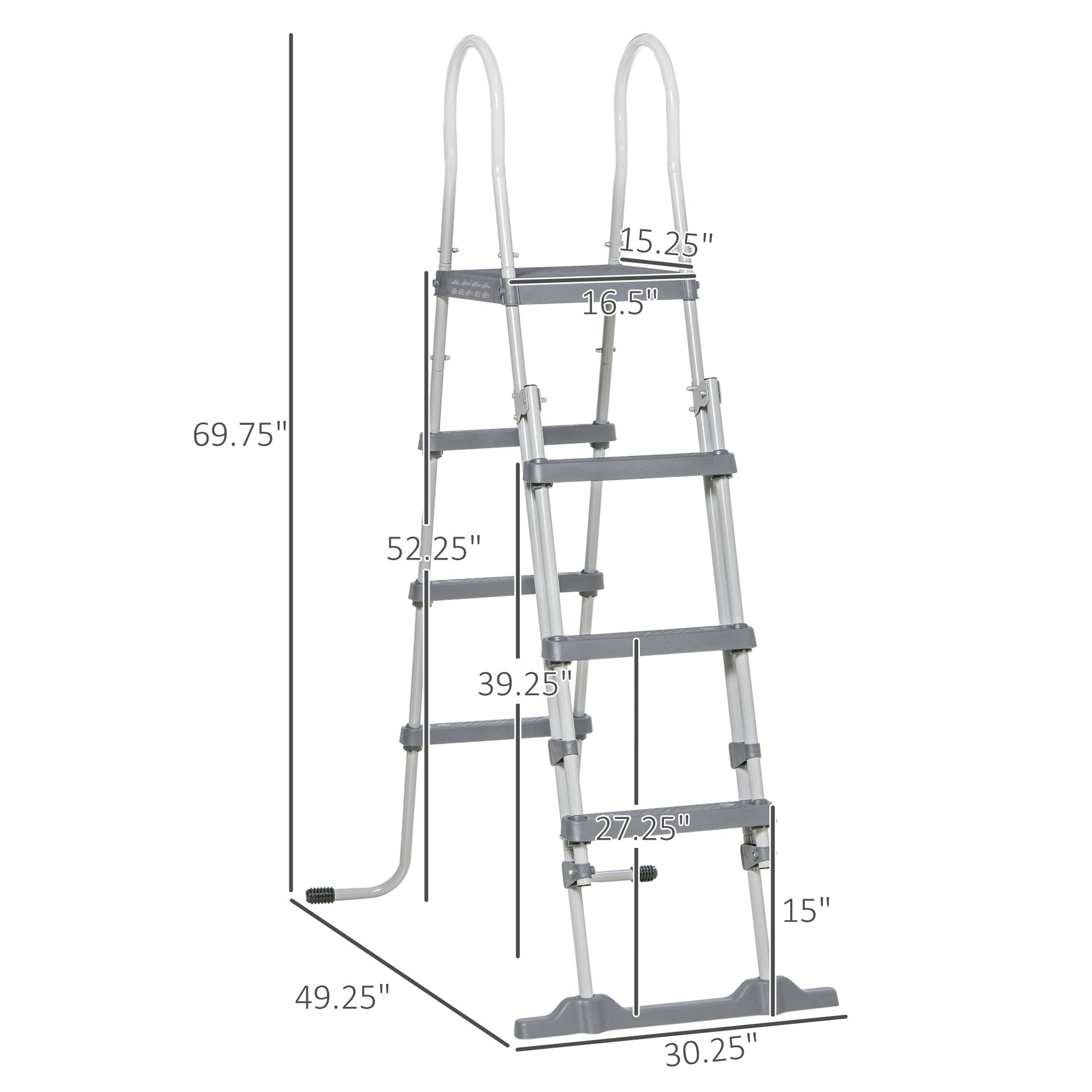 Outsunny 70" Above Ground Swimming Pool Ladder, A-Frame Deck Ladder, Non-slip Steps and Handrails for 48" Pool Wall Height, Gray