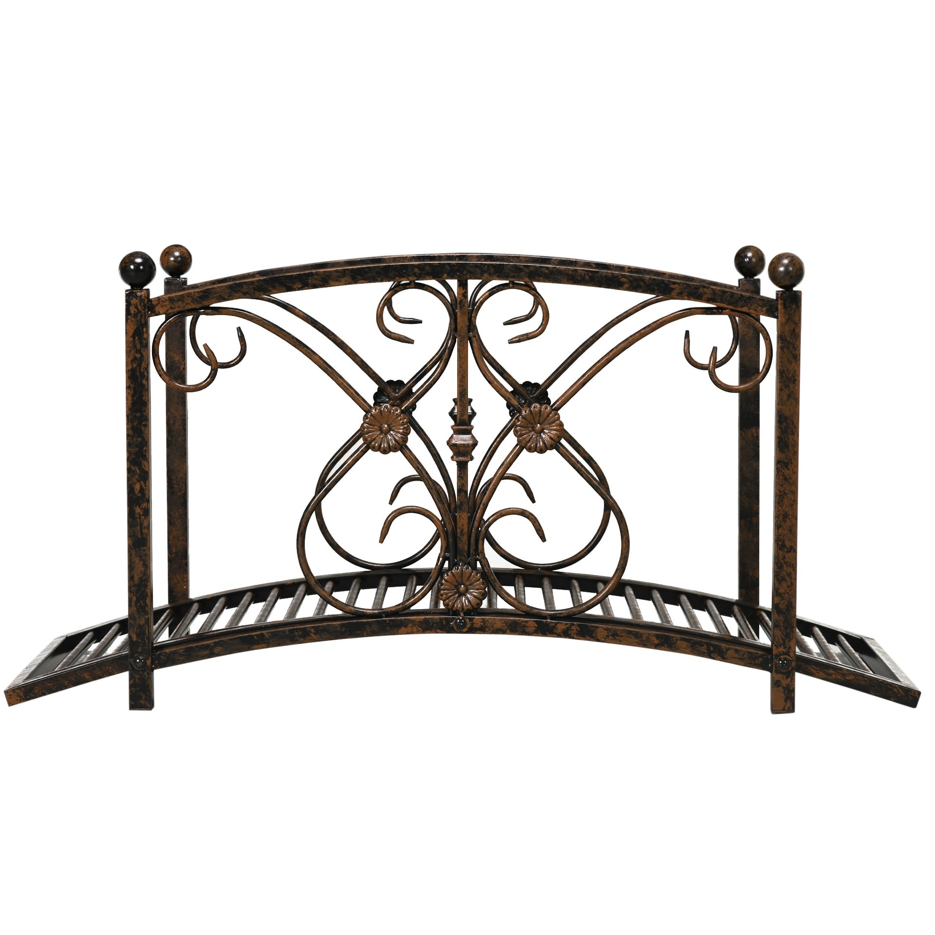 Outsunny 3.3' Metal Garden Bridge, Decorative Classic Footbridge Pond Bridge with Safety Railings for Backyard Garden Creek, Rust Brown