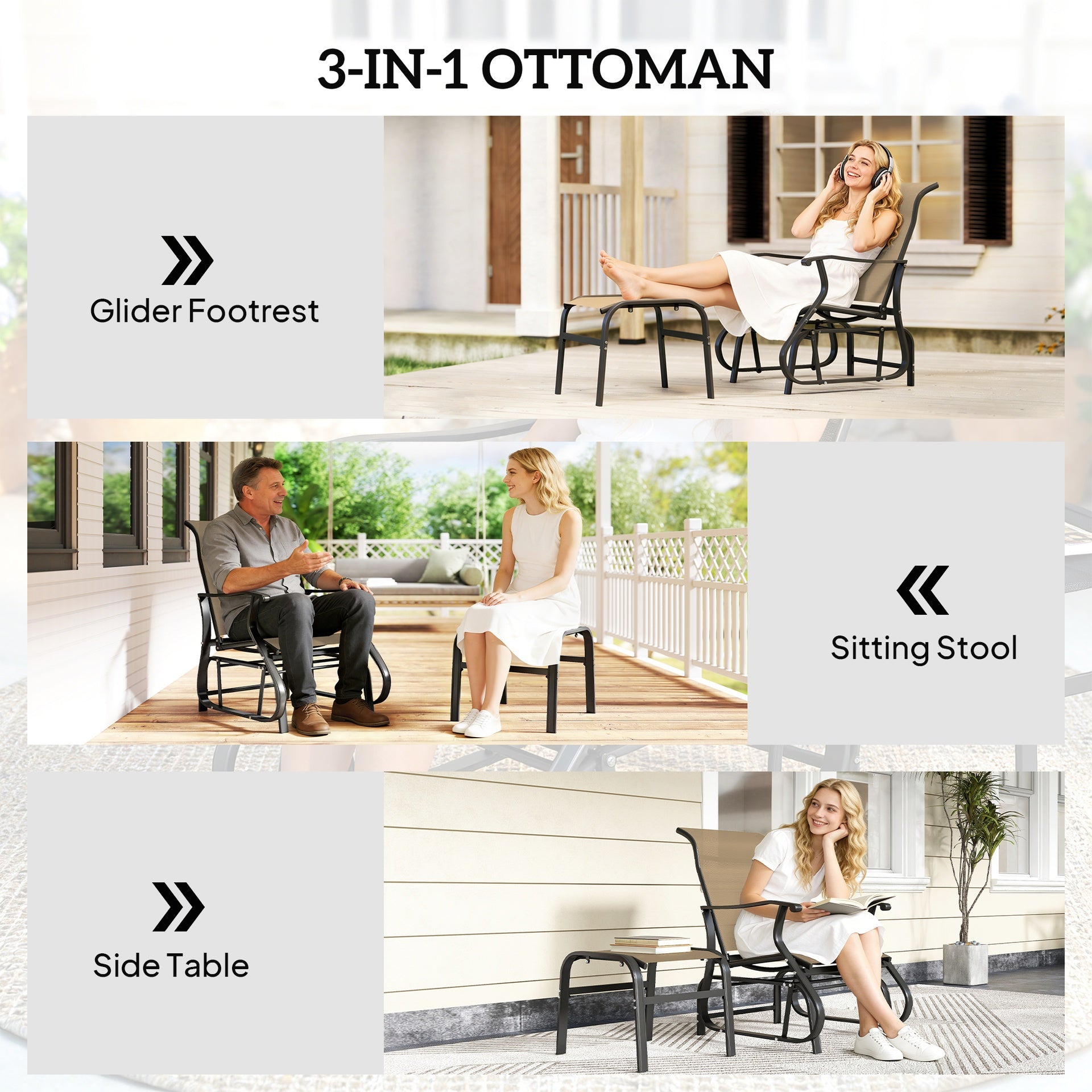 Outsunny Outdoor Glider with Ottoman, Patio Glider Chair Set with High Back, Wide Seat for Porch, Garden, Backyard, Tan