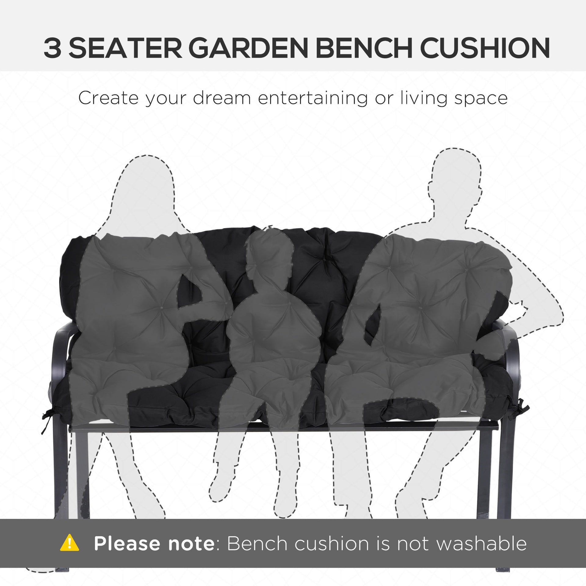 Outsunny 59" x 38" Tufted Bench Cushion for Outdoor Furniture, 3-Seater Replacement for Swing Chair, Patio Sofa/Couch, Black