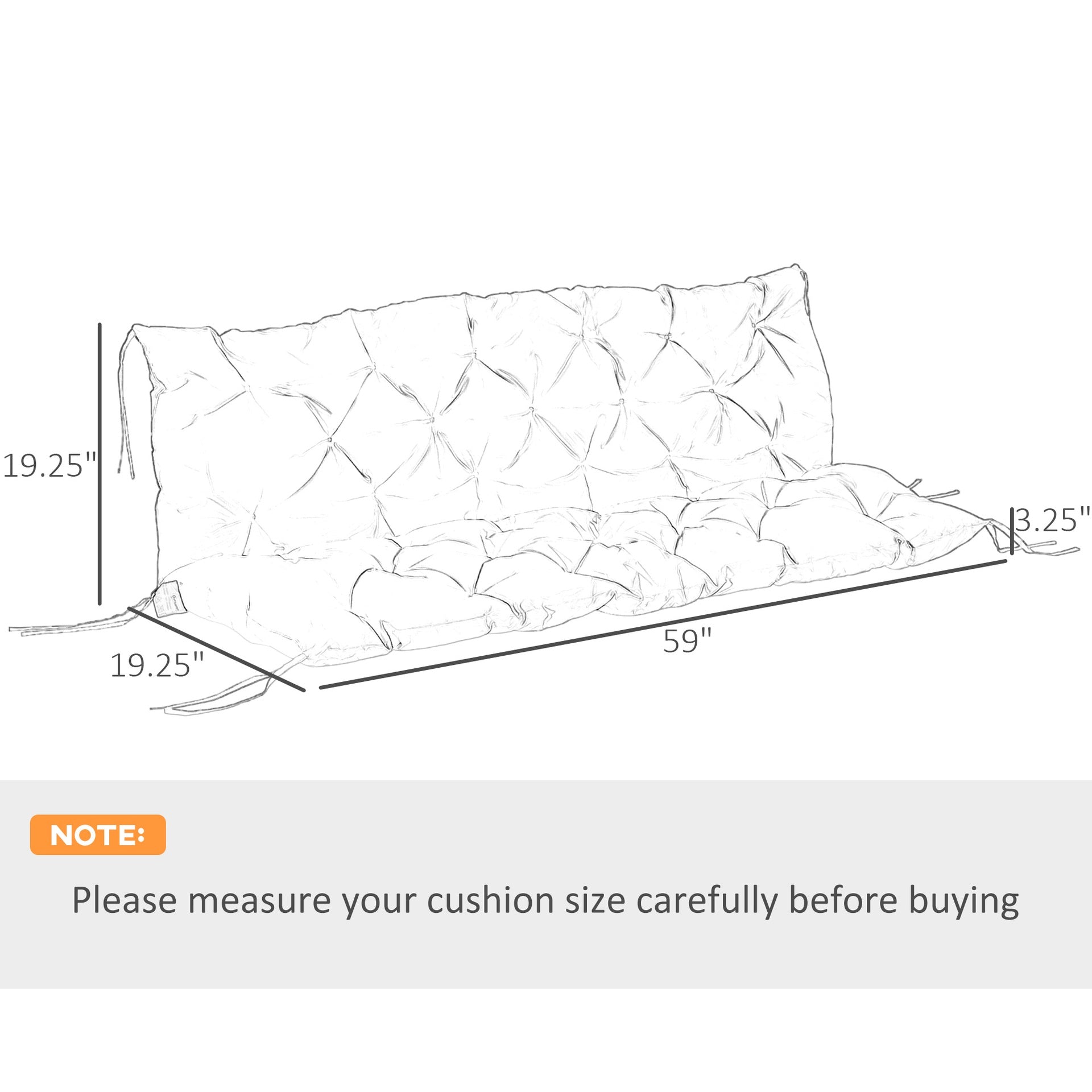 Outsunny 59" x 38" Tufted Bench Cushion for Outdoor Furniture, 3-Seater Replacement for Swing Chair, Patio Sofa/Couch, Black