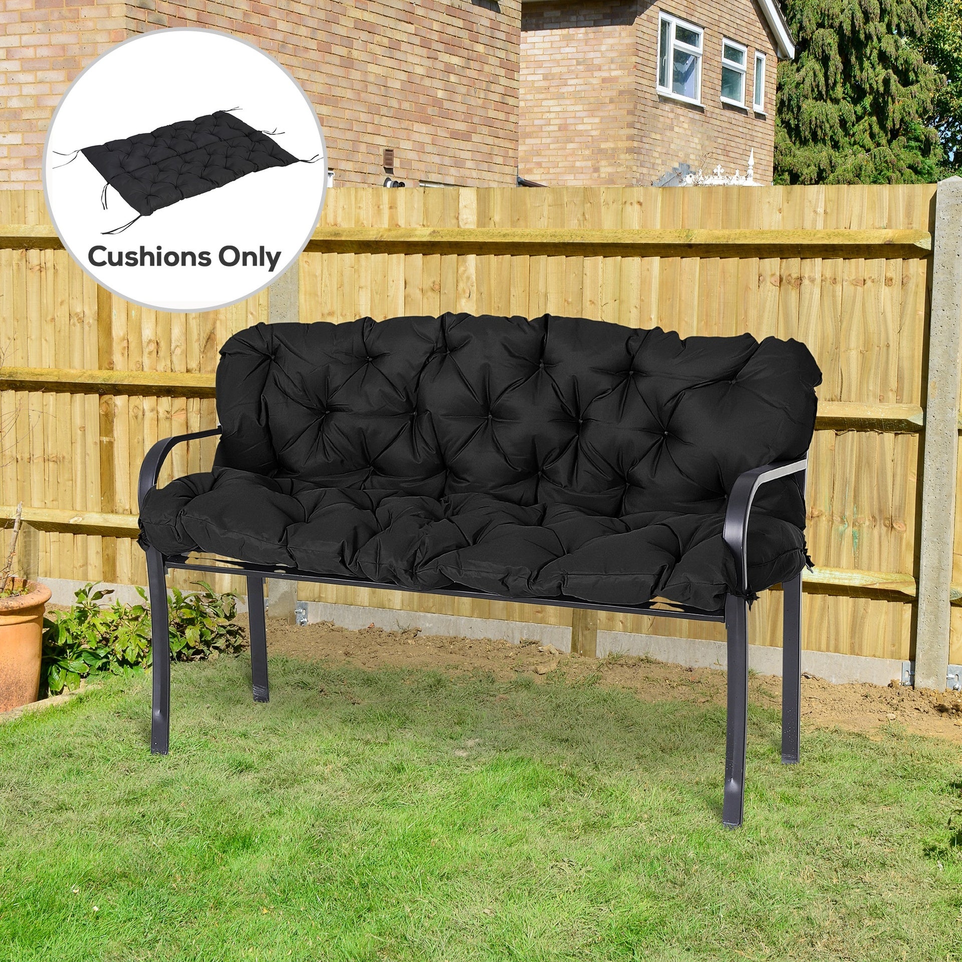 Outsunny 59" x 38" Tufted Bench Cushion for Outdoor Furniture, 3-Seater Replacement for Swing Chair, Patio Sofa/Couch, Black