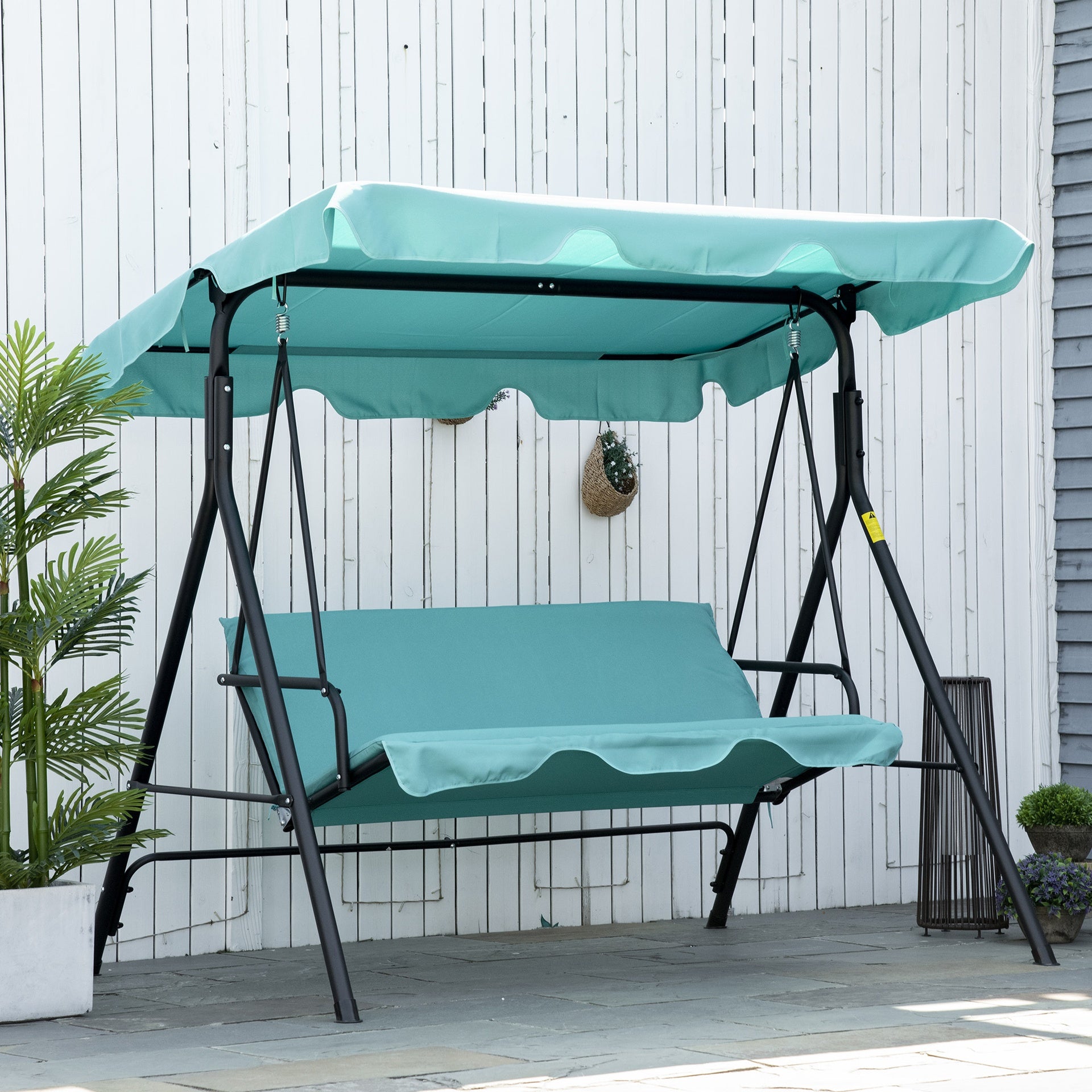 Outsunny 3-Seat Outdoor Patio Swing Chair with Removable Cushion, Steel Frame Stand and Adjustable Tilt Canopy for Patio, Garden, Poolside, Balcony, Backyard, Green