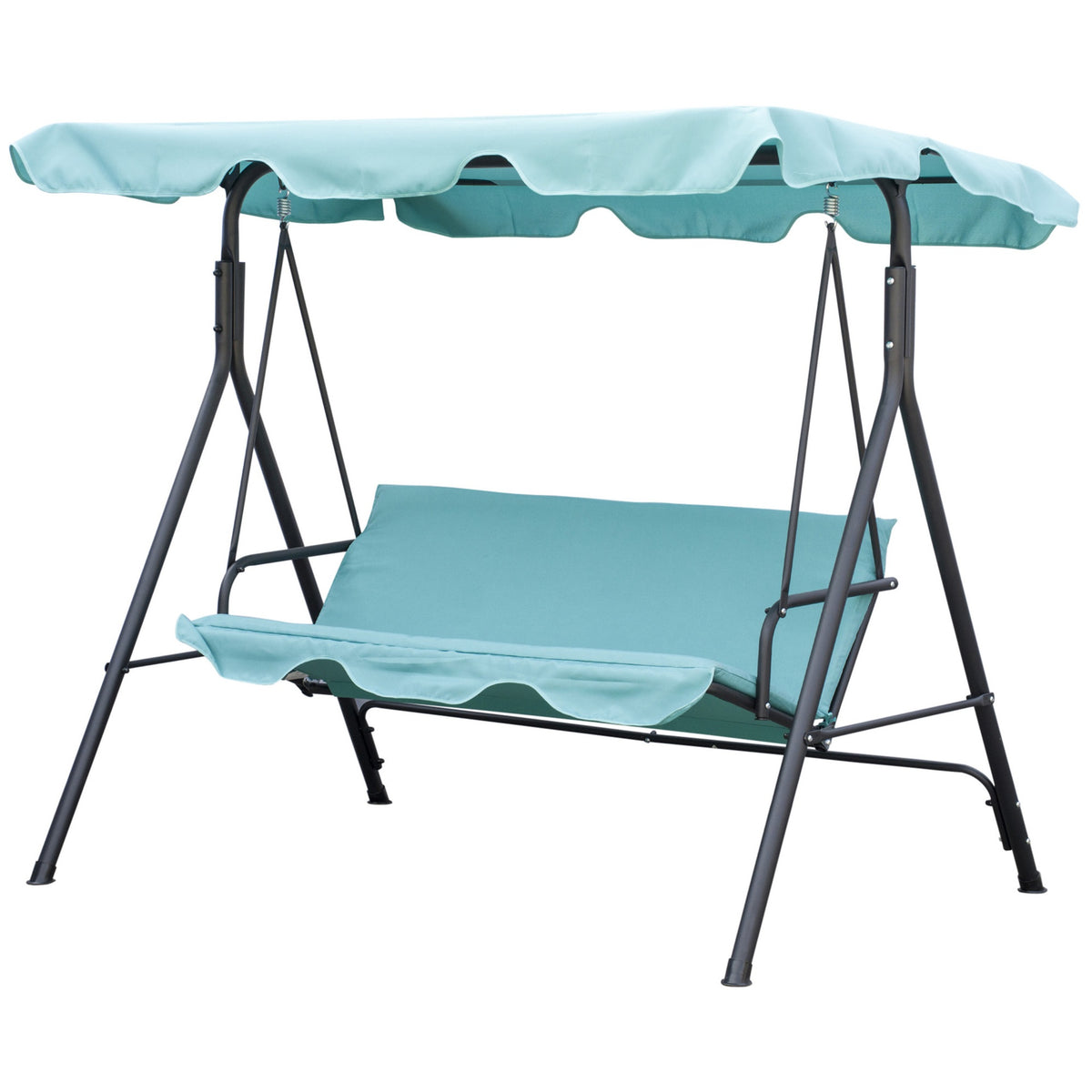 Outsunny 3-Seat Outdoor Patio Swing Chair with Removable Cushion, Steel Frame Stand and Adjustable Tilt Canopy for Patio, Garden, Poolside, Balcony, Backyard, Green