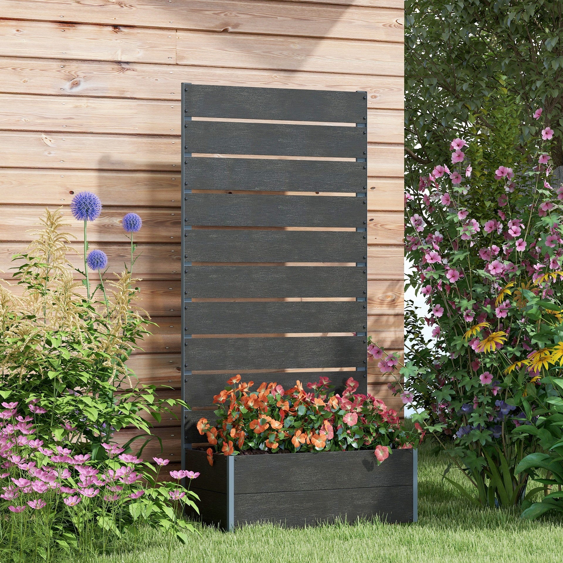 Outsunny Trellis Planter for Climbing Plants, Raised Garden Bed with Trellis, Planter Box for Outdoor, 28.25" x 15" x 59", Black