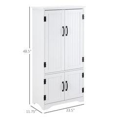 HOMCOM Accent Floor Storage Cabinet Kitchen Pantry with Adjustable Shelves and 2 Lower Doors, White