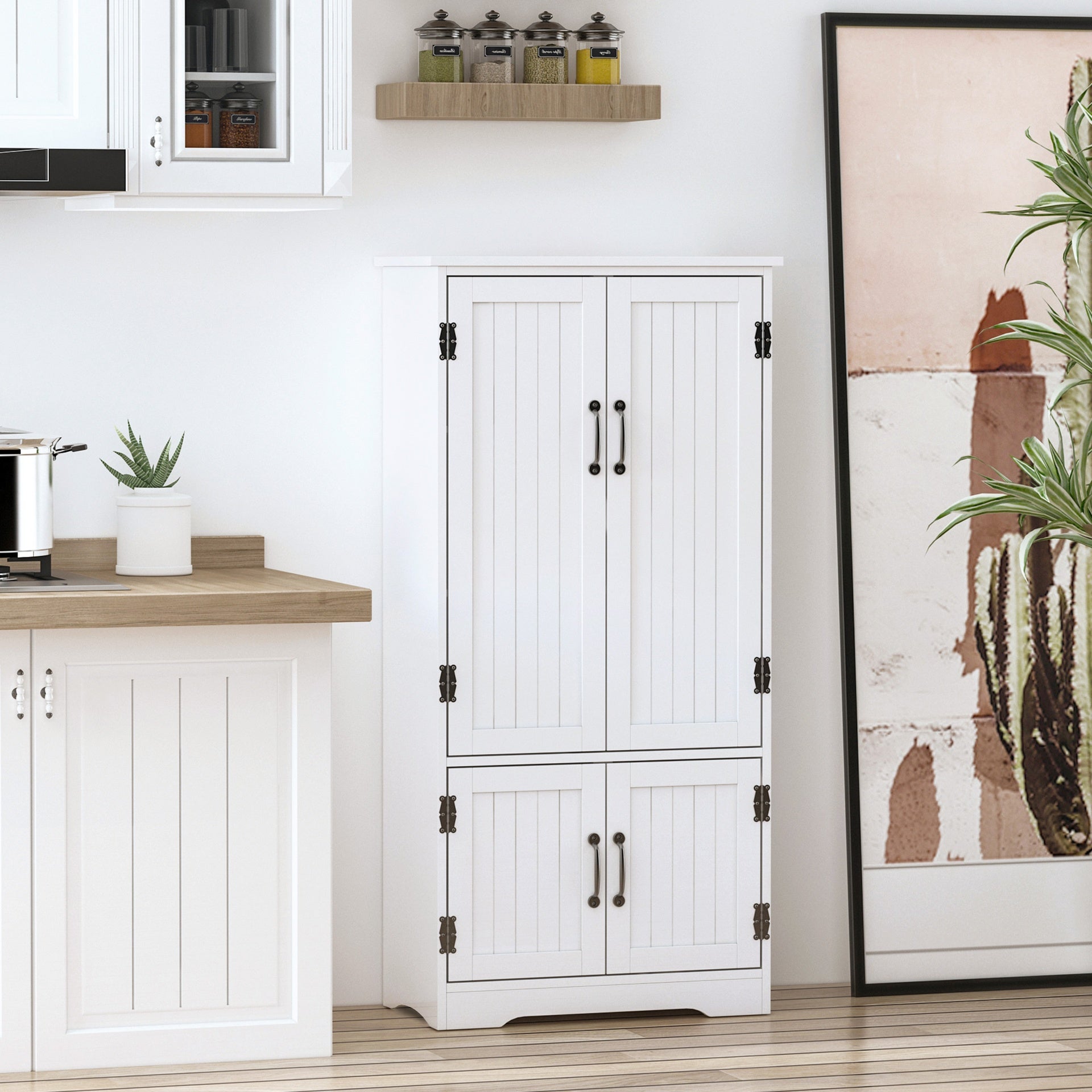 HOMCOM Accent Floor Storage Cabinet Kitchen Pantry with Adjustable Shelves and 2 Lower Doors, White