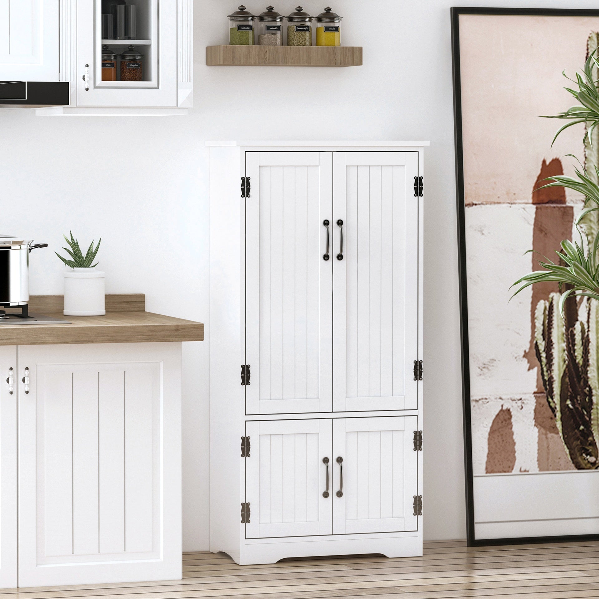 HOMCOM Accent Floor Storage Cabinet Kitchen Pantry with Adjustable Shelves and 2 Lower Doors, White