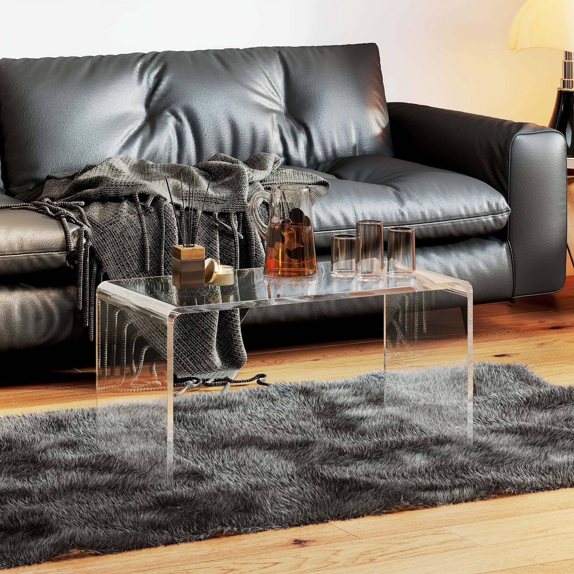 HOMCOM 32" Acrylic Coffee Table, 0.6" Thick Rectangle Waterfall Center Table for Living Room, Modern, No Assembly Required, Clear