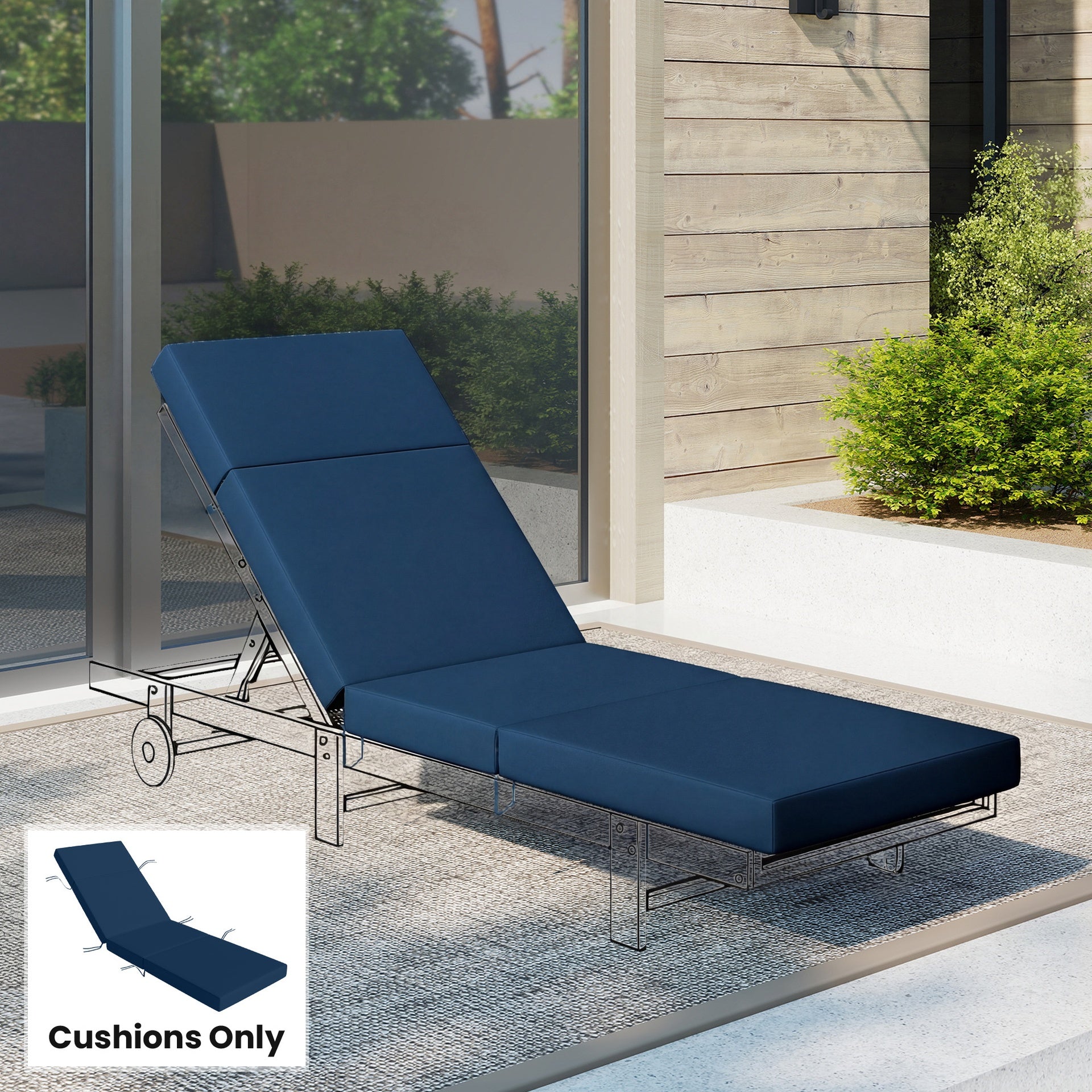 Outsunny Chaise Lounge Cushion, 4" Thick Outdoor Lounge Chair Cushions with Ties for Patio, 26" x 80", Navy Blue