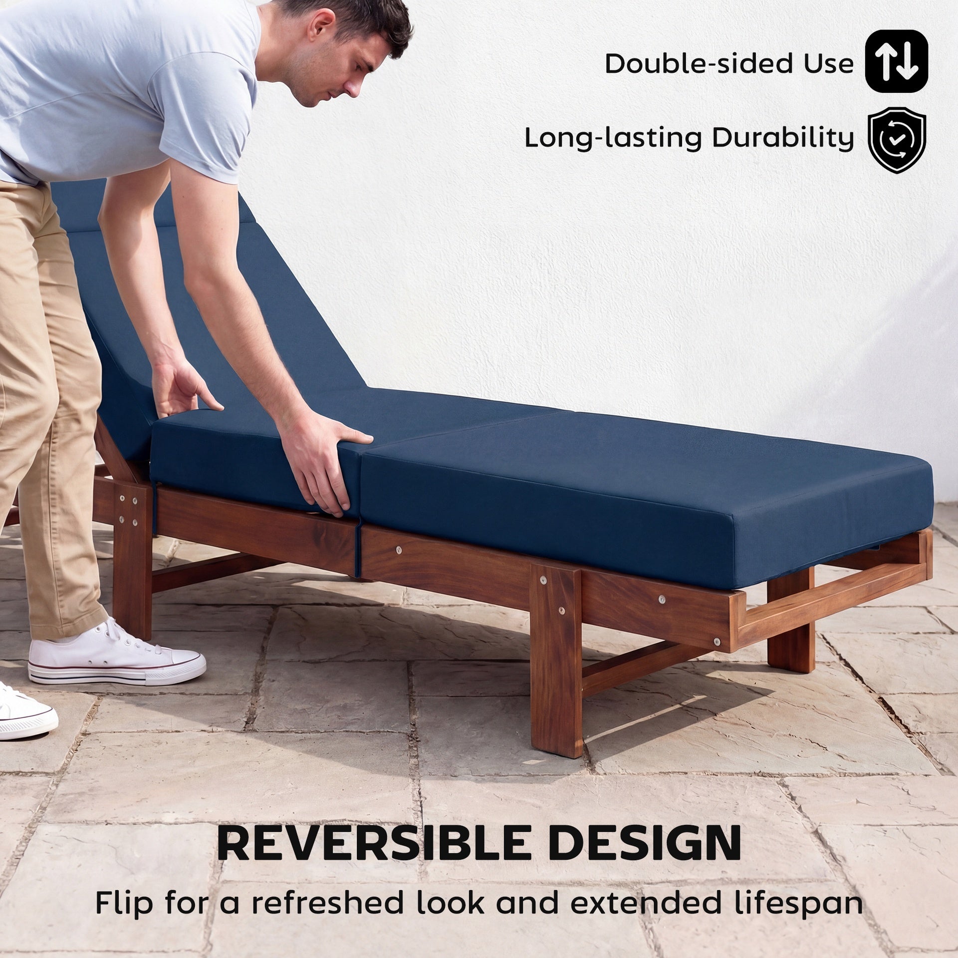Outsunny Chaise Lounge Cushion, 4" Thick Outdoor Lounge Chair Cushions with Ties for Patio, 26" x 80", Navy Blue