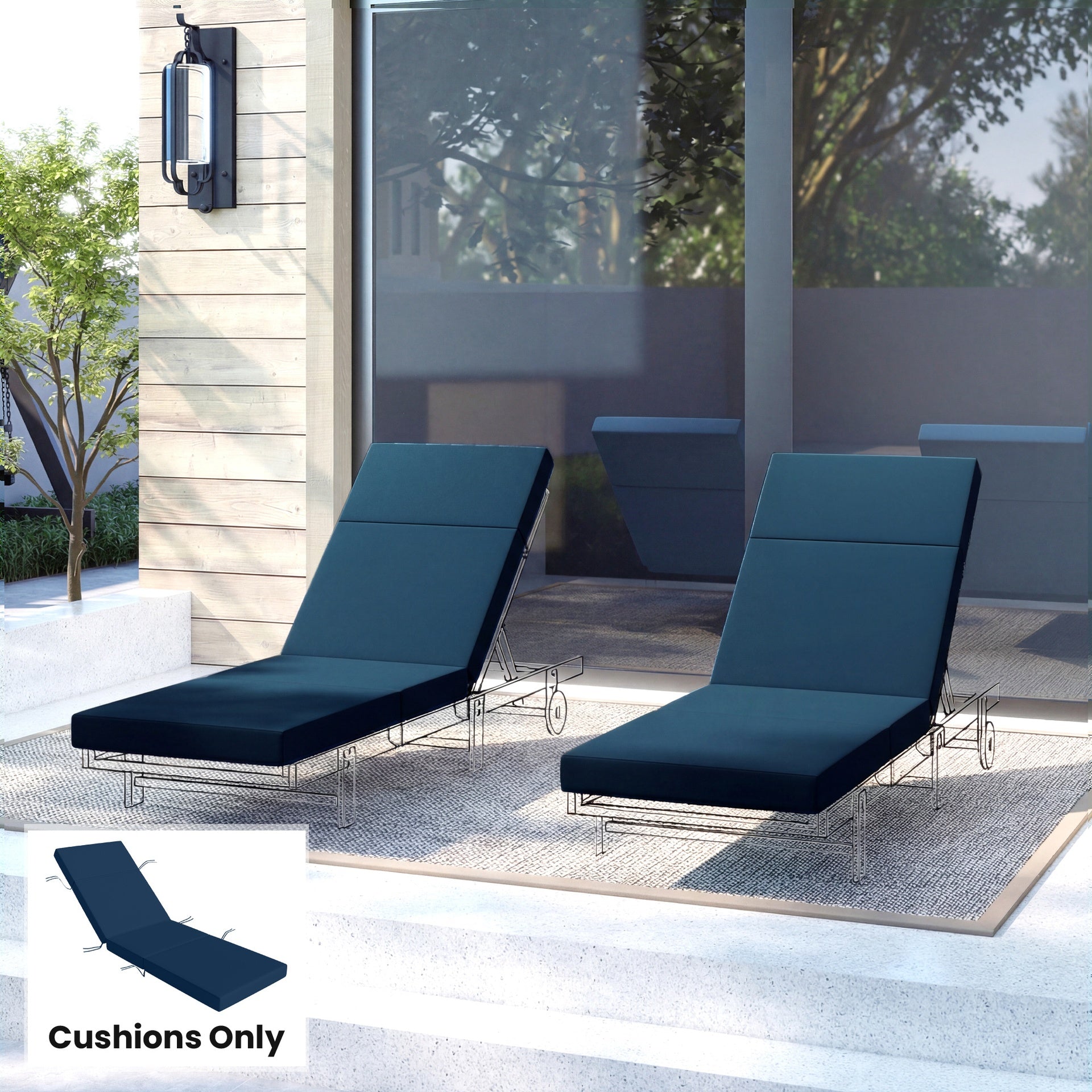 Outsunny Chaise Lounge Cushion, 4" Thick Outdoor Lounge Chair Cushions with Ties for Patio, 26" x 80", Navy Blue