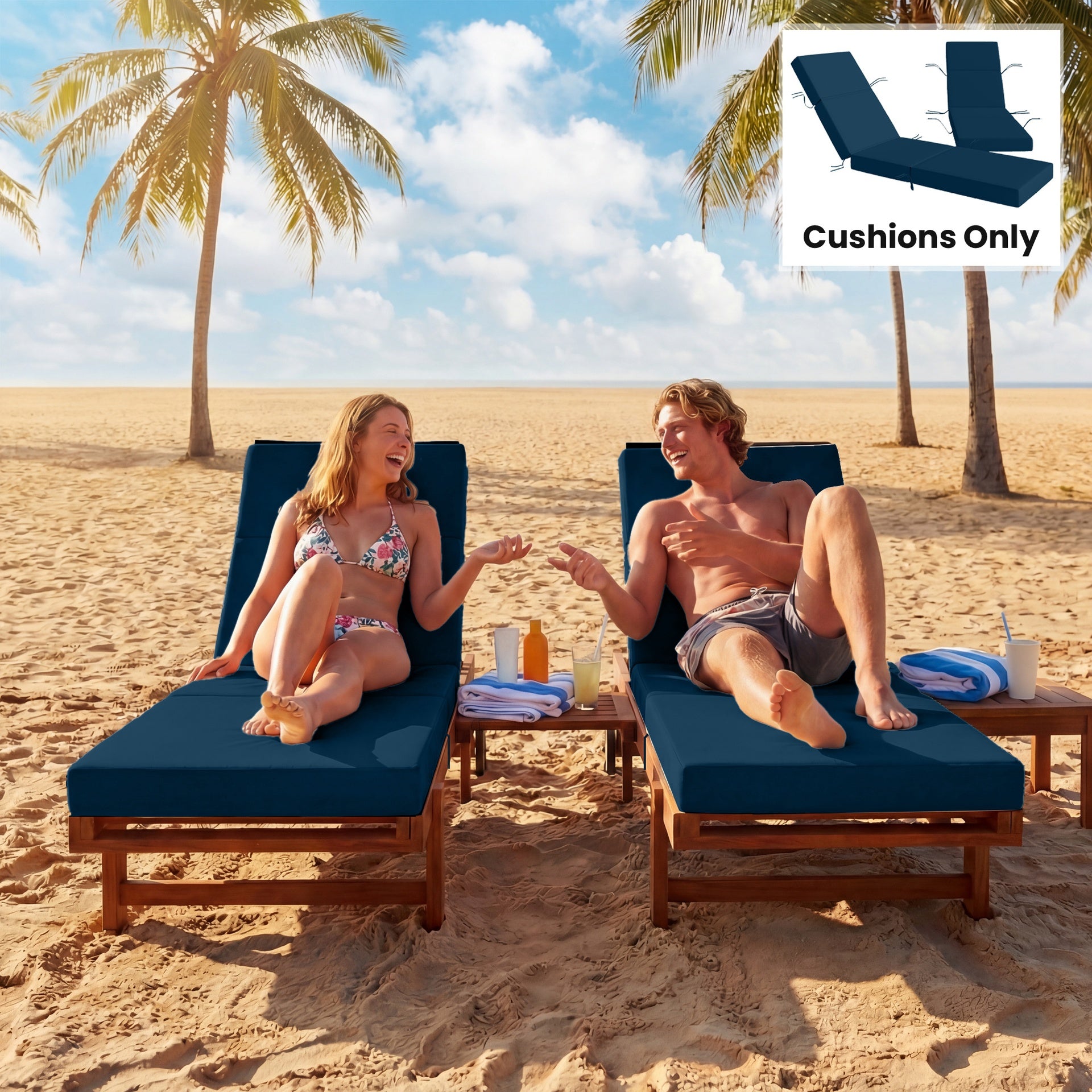 Outsunny Chaise Lounge Cushion, 4" Thick Outdoor Lounge Chair Cushions with Ties for Patio, 26" x 80", Navy Blue