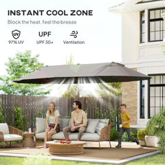Outsunny Extra Large 15 ft Patio Umbrella, Double-Sided Wide Outdoor Umbrella with Crank Handle and Air Vents for Backyard, Deck, Pool, Market, Gray