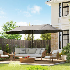 Outsunny Extra Large 15 ft Patio Umbrella, Double-Sided Wide Outdoor Umbrella with Crank Handle and Air Vents for Backyard, Deck, Pool, Market, Gray