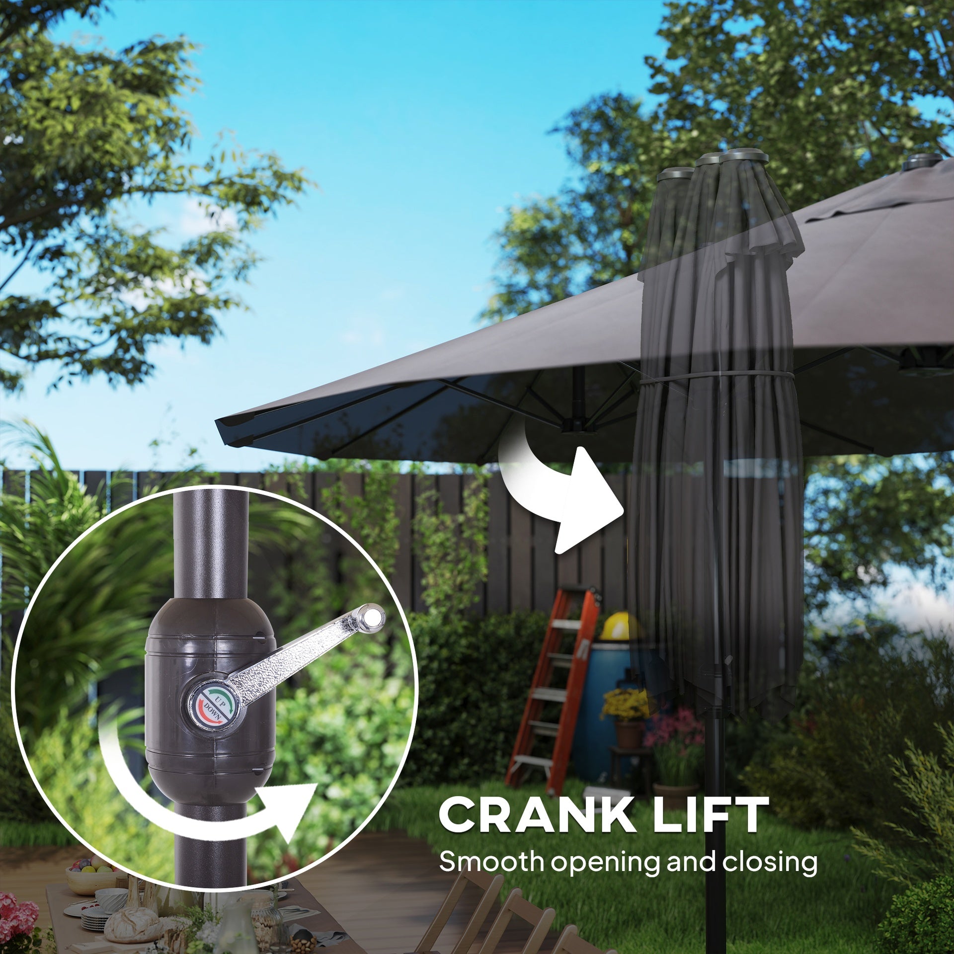 Outsunny Extra Large 15 ft Patio Umbrella, Double-Sided Wide Outdoor Umbrella with Crank Handle and Air Vents for Backyard, Deck, Pool, Market, Gray