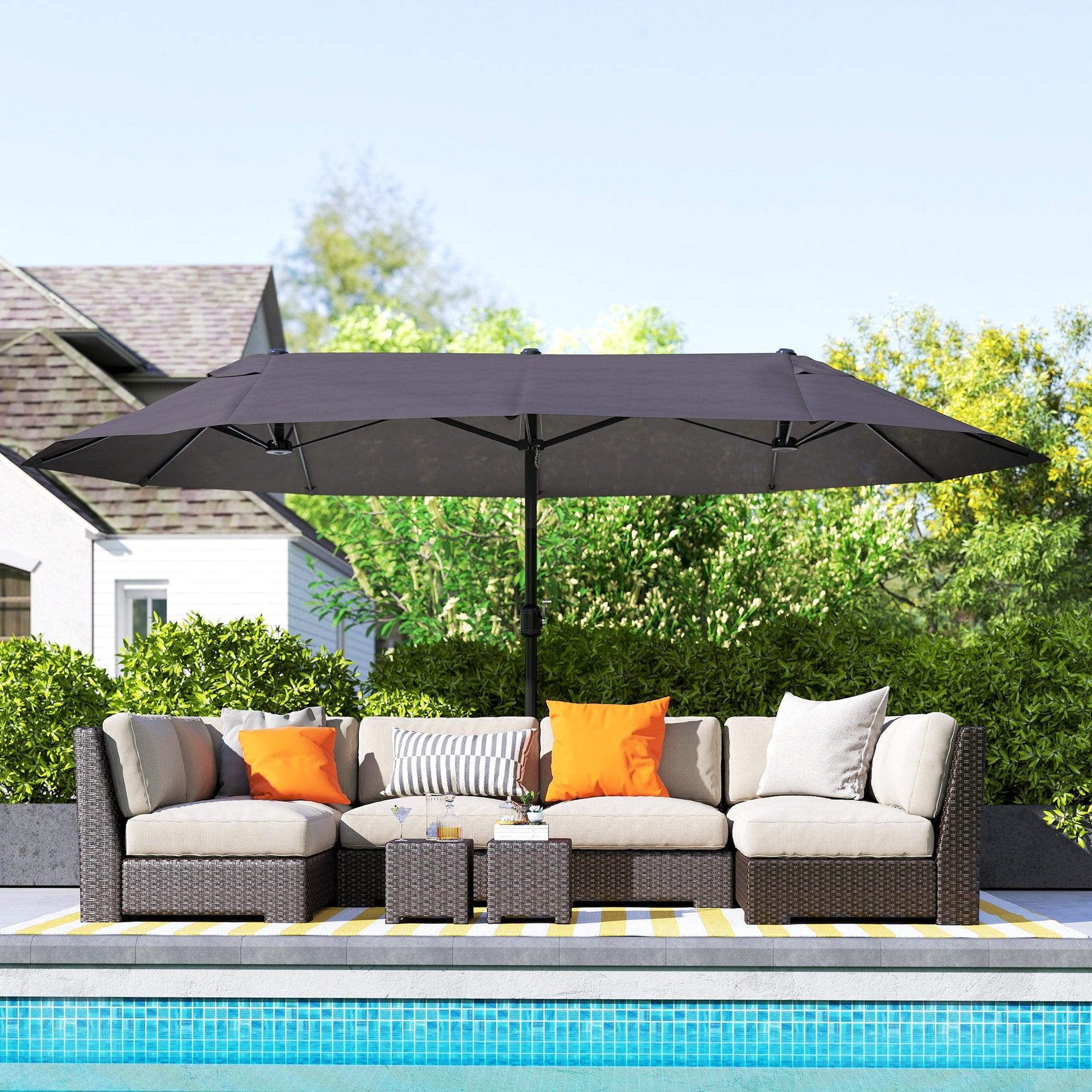 Outsunny Extra Large 15 ft Patio Umbrella, Double-Sided Wide Outdoor Umbrella with Crank Handle and Air Vents for Backyard, Deck, Pool, Market, Gray