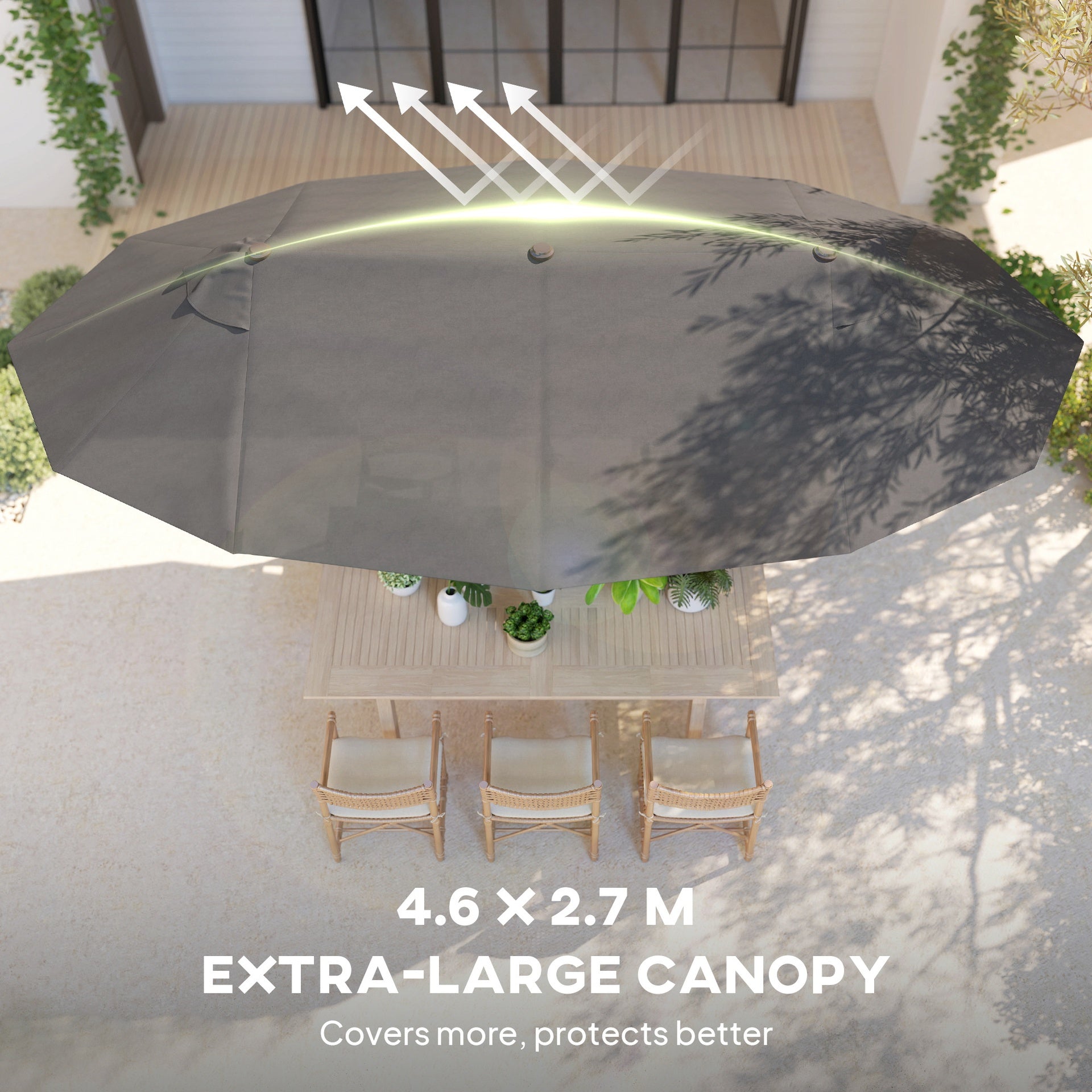 Outsunny Extra Large 15 ft Patio Umbrella, Double-Sided Wide Outdoor Umbrella with Crank Handle and Air Vents for Backyard, Deck, Pool, Market, Gray