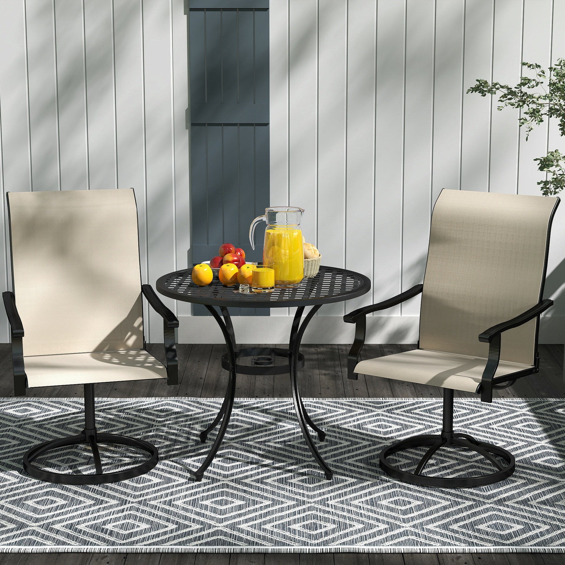 Outsunny Patio Swivel Chairs Set of 2, High Back Patio Dining Chairs with All-Weather Mesh for Backyard, Lawn, Garden, Beige
