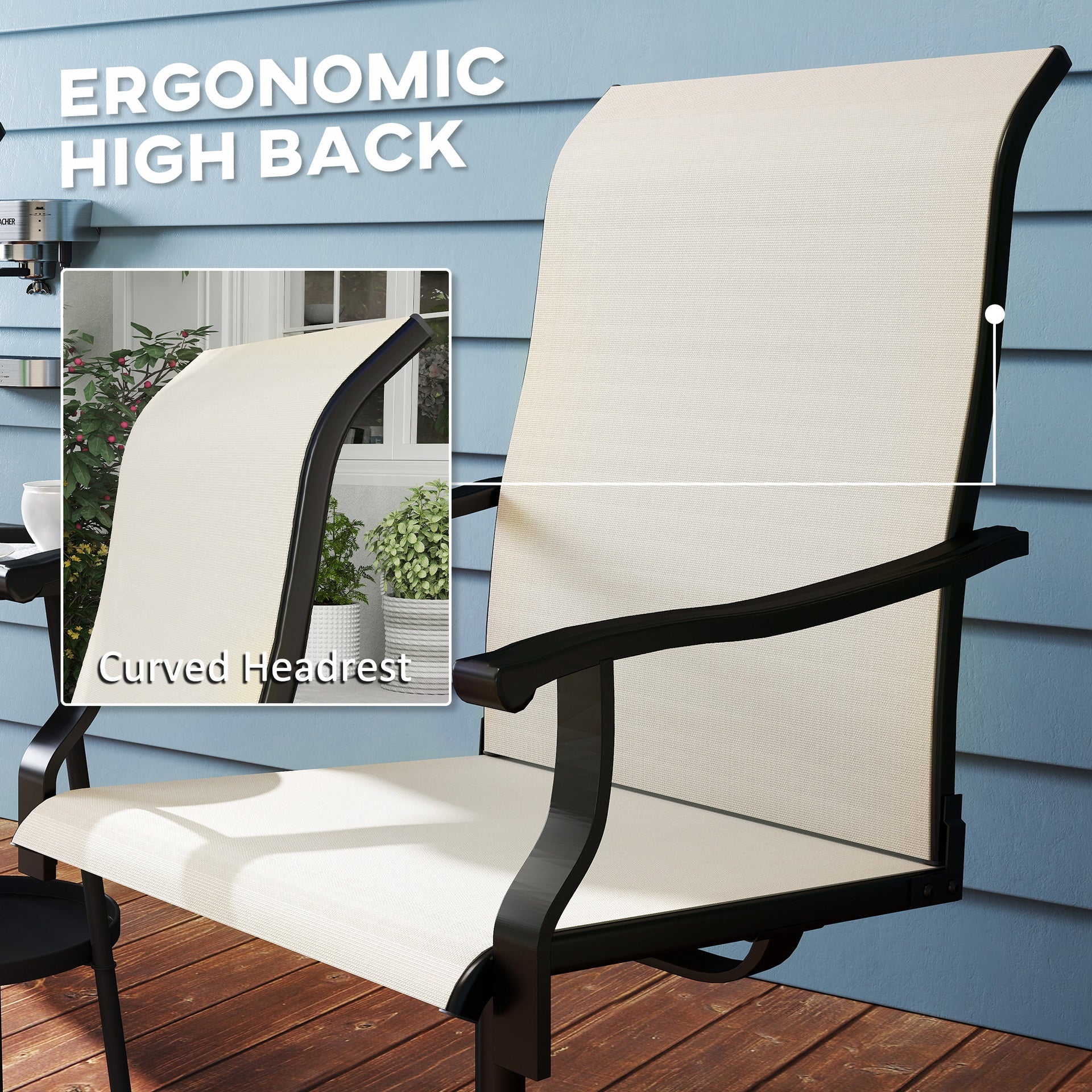 Outsunny Patio Swivel Chairs Set of 2, High Back Patio Dining Chairs with All-Weather Mesh for Backyard, Lawn, Garden, Beige