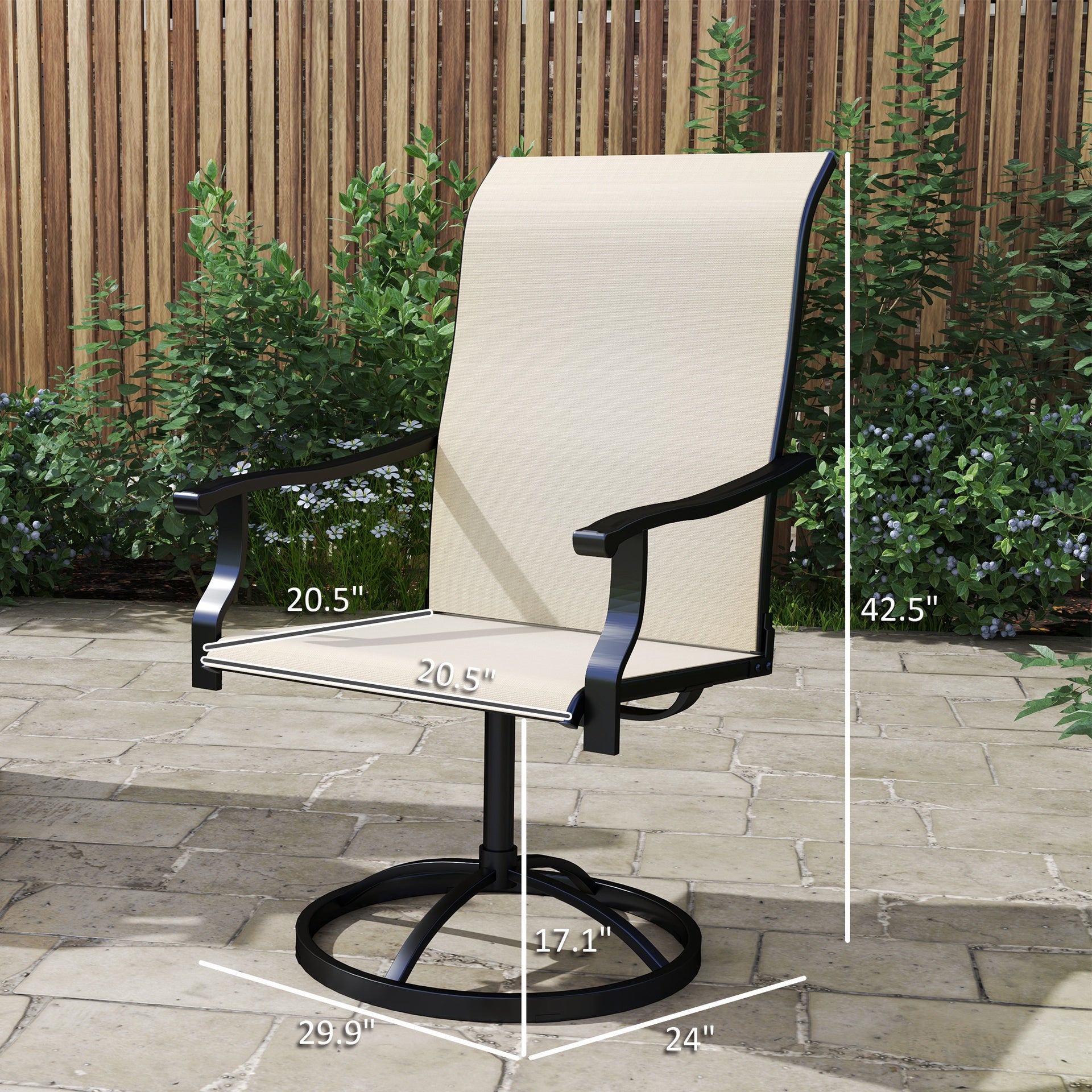 Outsunny Patio Swivel Chairs Set of 2, High Back Patio Dining Chairs with All-Weather Mesh for Backyard, Lawn, Garden, Beige