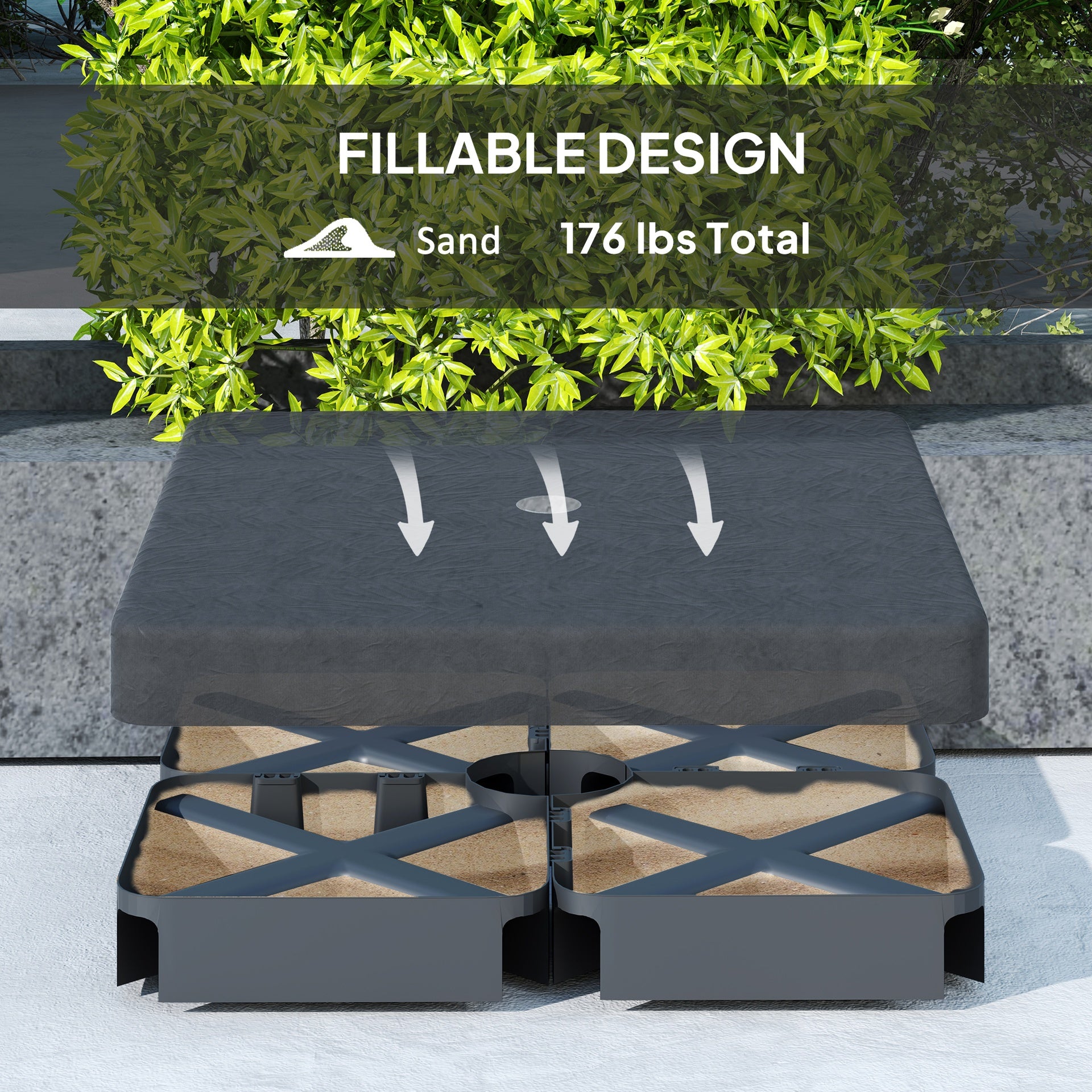 Outsunny 4 Piece Offset Umbrella Base Weight for 176 lbs Sand Heavy Duty Outdoor Weights for Umbrella Stand, Black