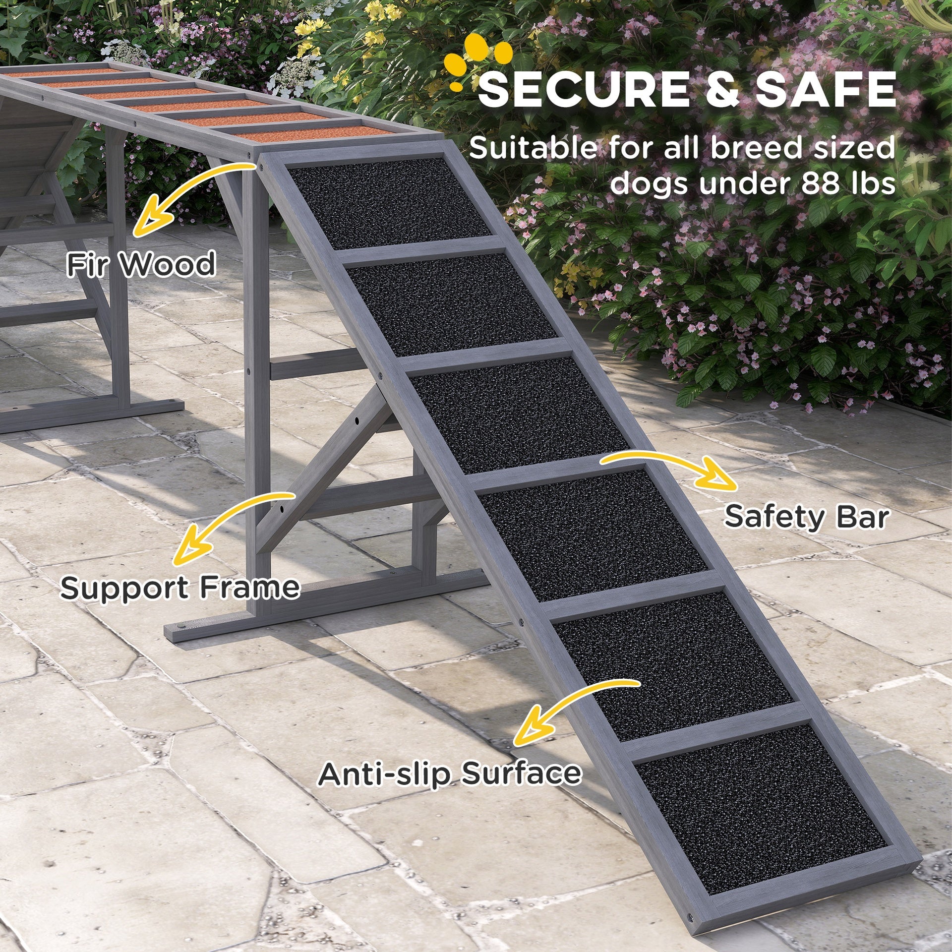 PawHut Dog Agility Equipment Ramp with Safety Bar, Non-slip Surface, for Walk and Pause Training, Gray