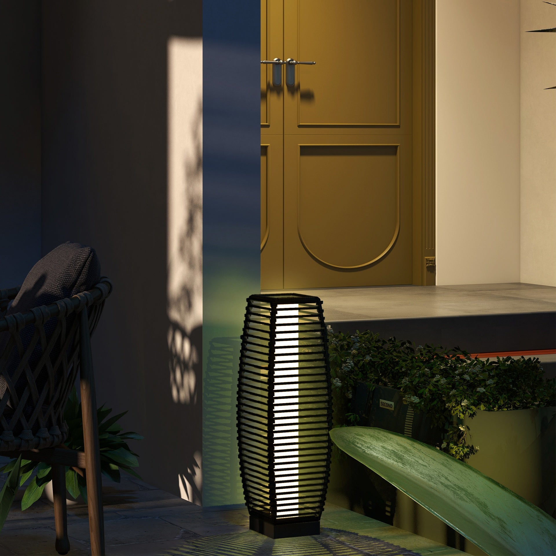 Outsunny Solar Floor Lamp, Outdoor Rattan Garden Lantern Pathway Light & Decorative Driveway Lighting, Black