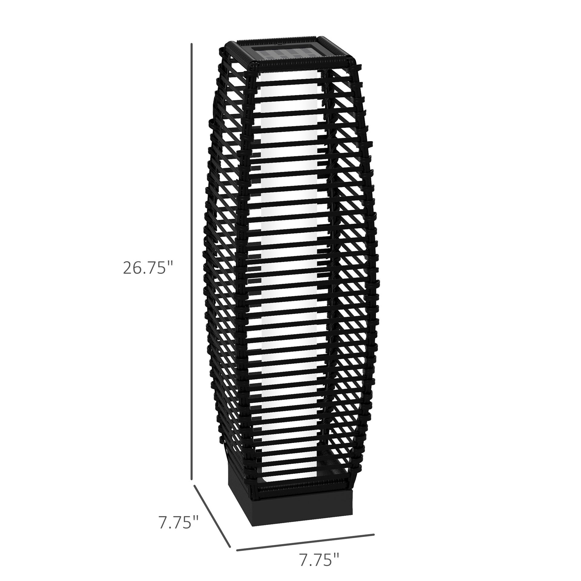 Outsunny Solar Floor Lamp, Outdoor Rattan Garden Lantern Pathway Light & Decorative Driveway Lighting, Black
