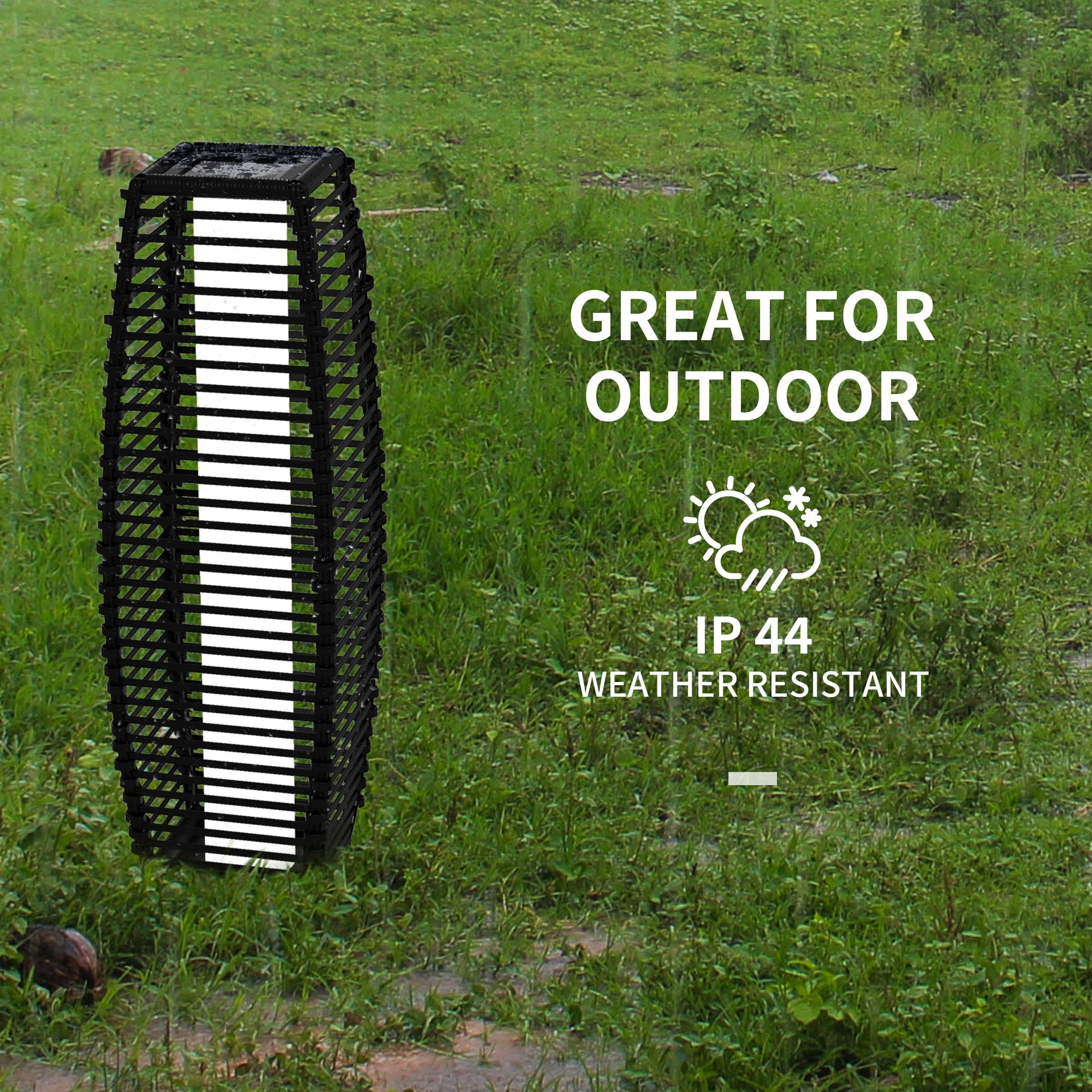 Outsunny Solar Floor Lamp, Outdoor Rattan Garden Lantern Pathway Light & Decorative Driveway Lighting, Black