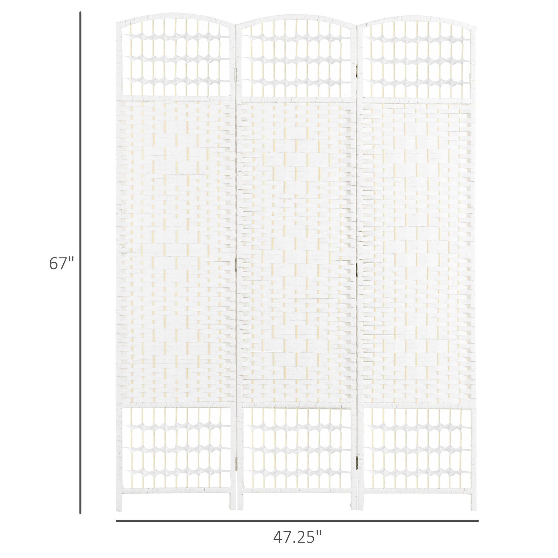 HOMCOM 3 Panel Folding Room Divider Portable Privacy Screen Wave Fiber Room Partition for Home Office White