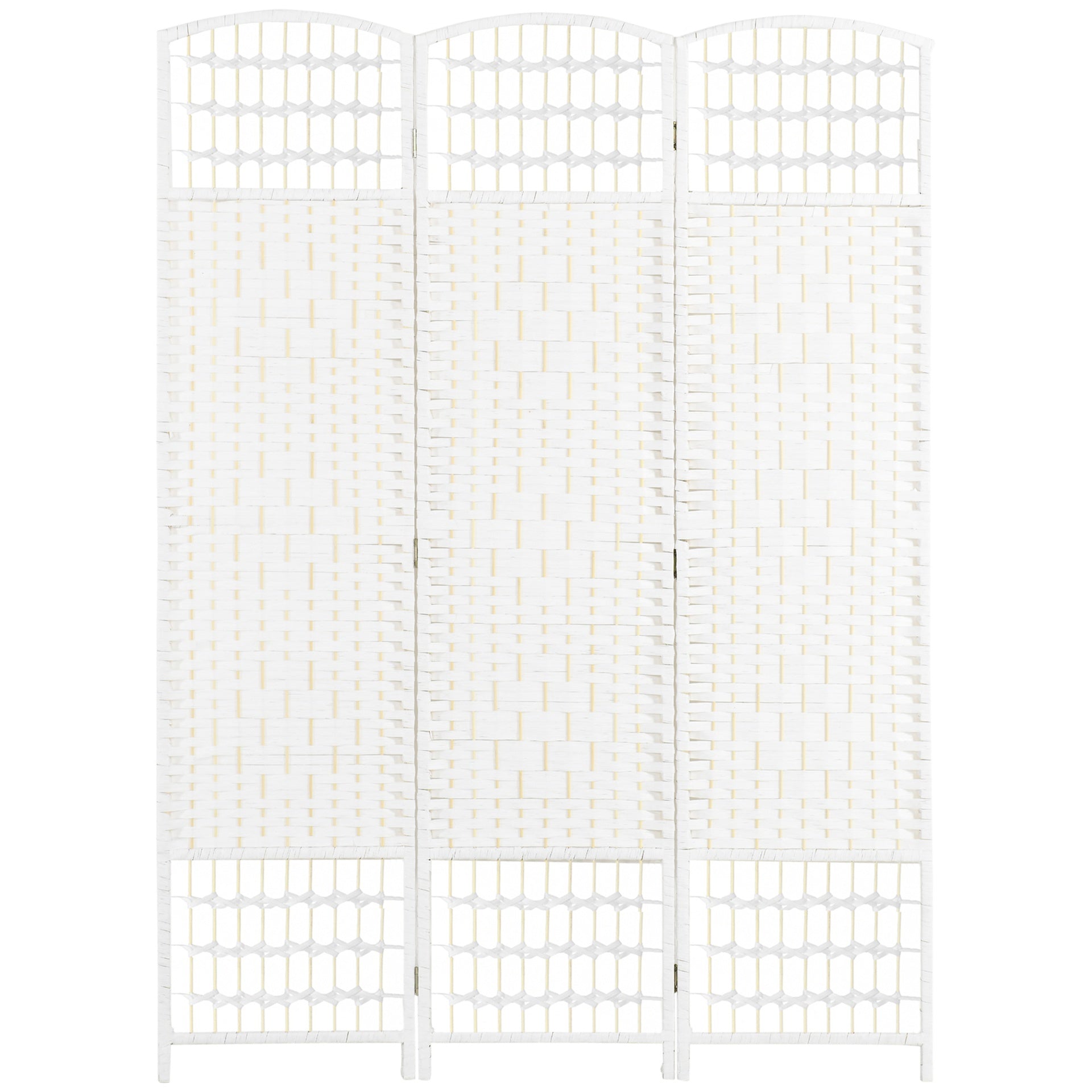HOMCOM 3 Panel Folding Room Divider Portable Privacy Screen Wave Fiber Room Partition for Home Office White