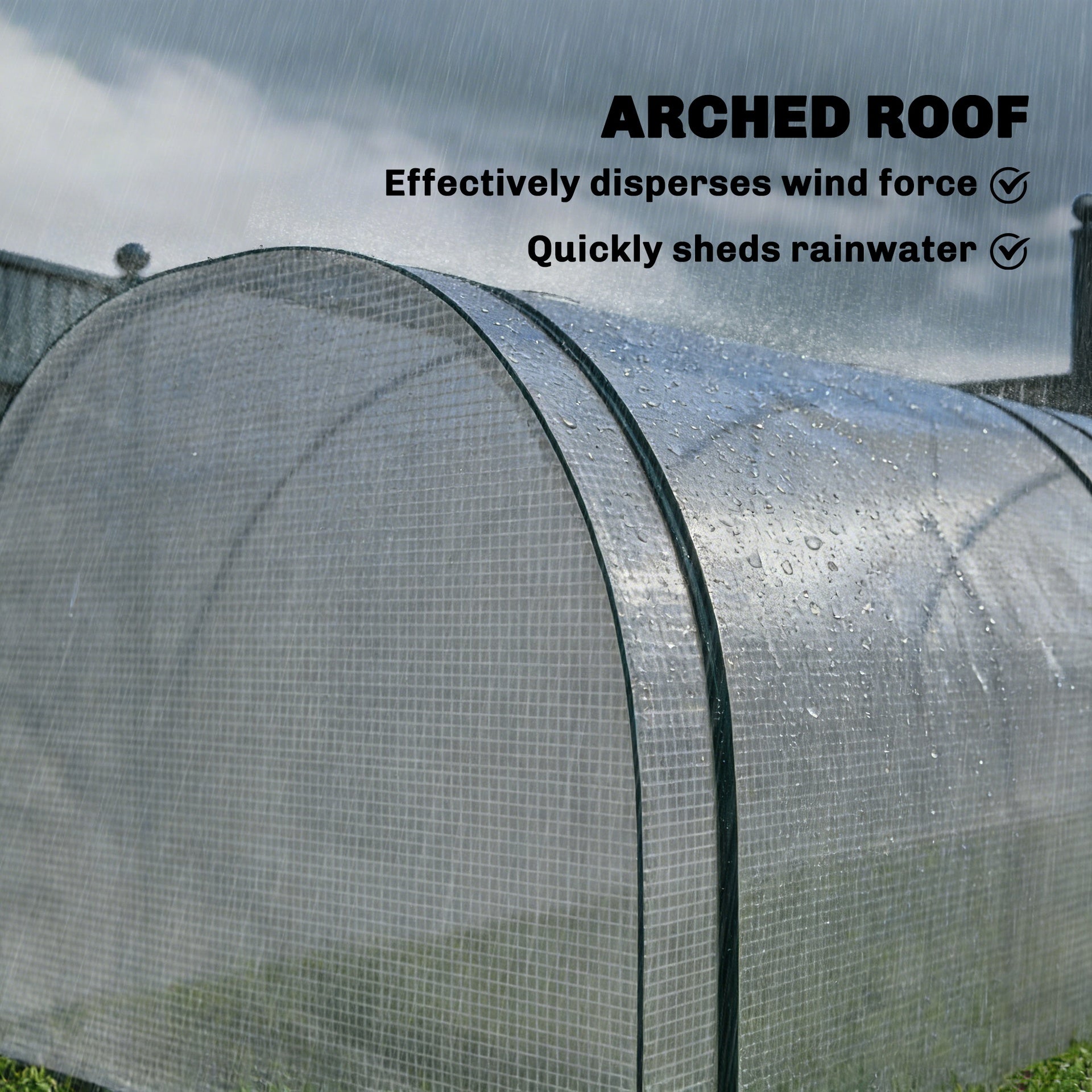 Outsunny Mini Greenhouse, Portable Greenhouse with 4 Roll-Up Doors, PE Cover, 177.2" x 39.4" x 31.5", White