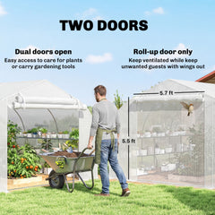 Outsunny 10'x11'x6' Walk-in Tunnel Greenhouse with Shelves, Mesh Door and Windows, Plant Hot House with PE Cover, White