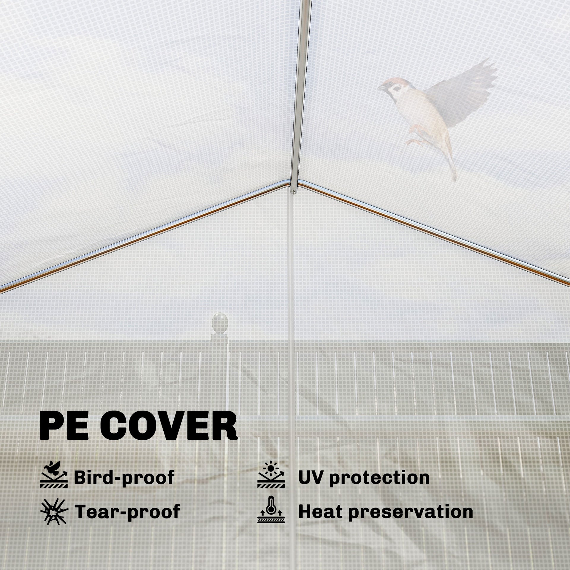 Outsunny 10'x11'x6' Walk-in Tunnel Greenhouse with Shelves, Mesh Door and Windows, Plant Hot House with PE Cover, White