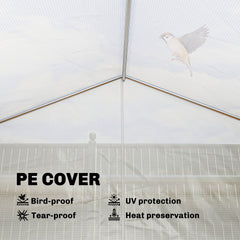 Outsunny 10'x11'x6' Walk-in Tunnel Greenhouse with Shelves, Mesh Door and Windows, Plant Hot House with PE Cover, White